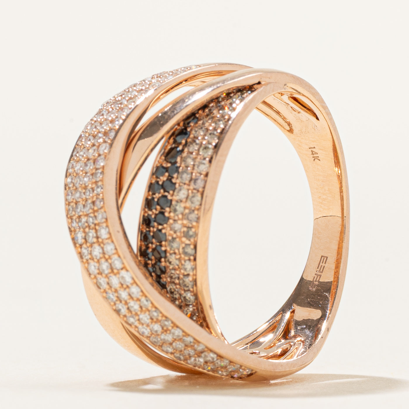 'Effy' Champagne & White Diamond Cross Over Ring | 0.77ctw | SZ 9.25