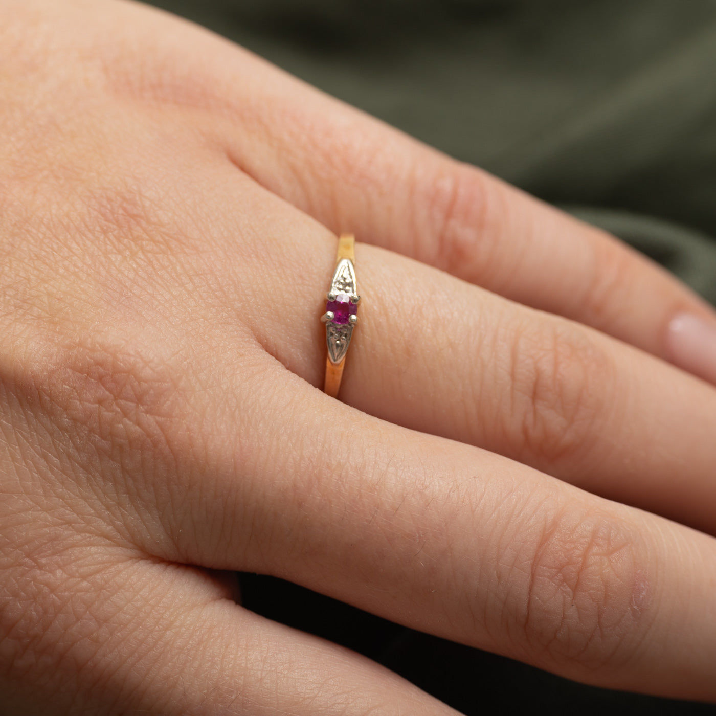 Synthetic Ruby & Natural Diamond Accented Ring | SZ 5.5