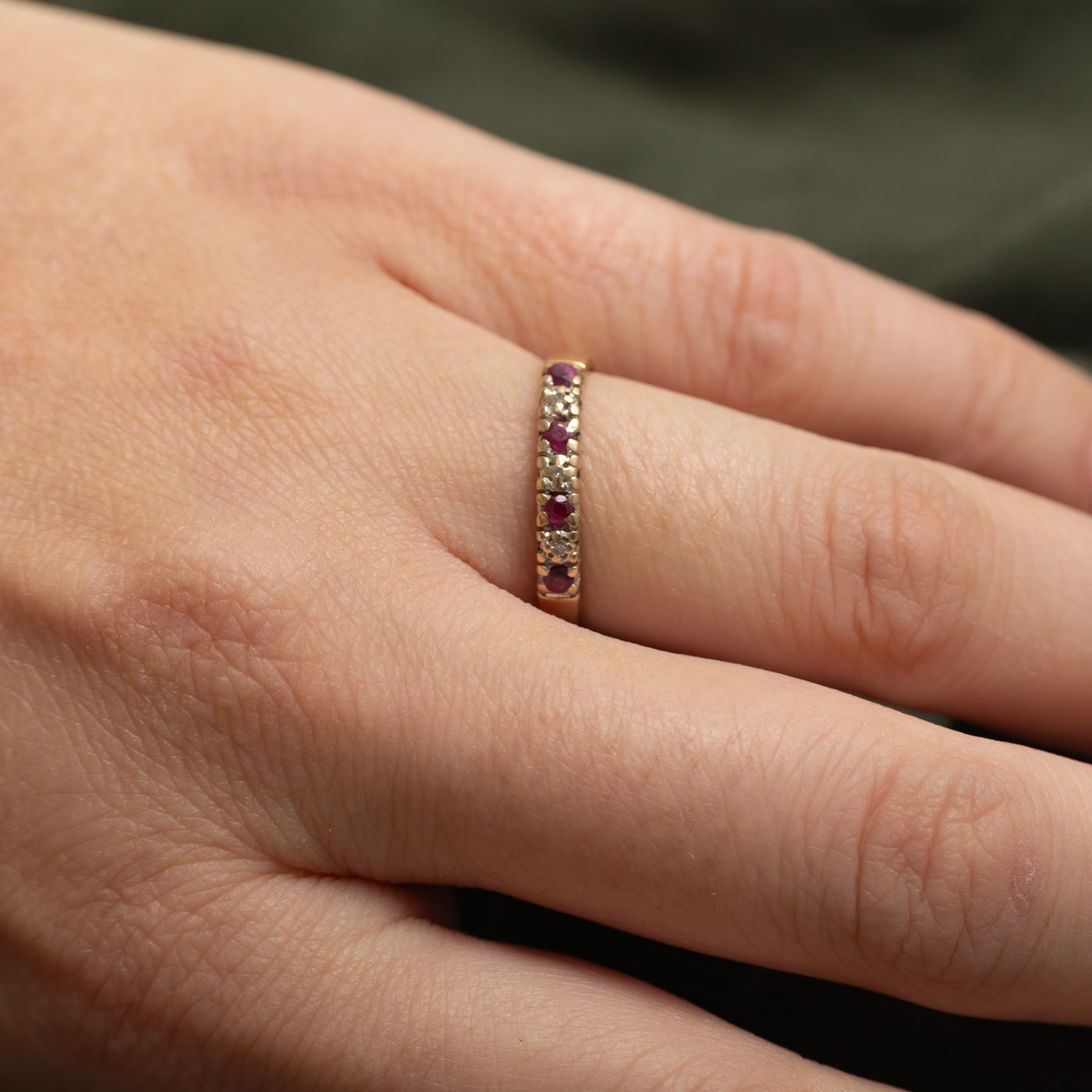 Semi Eternity Synthetic Ruby & Natural Diamond Band | SZ 6
