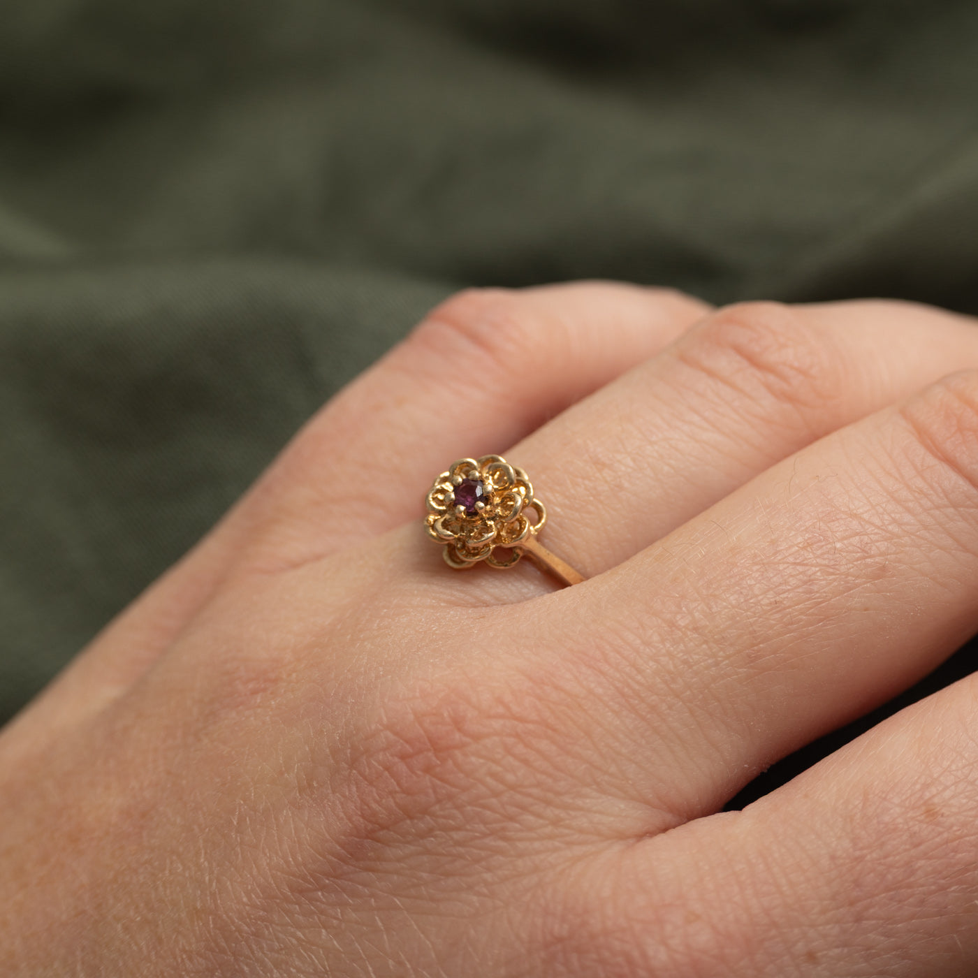 Ruby Textured Flower Ring | SZ 7