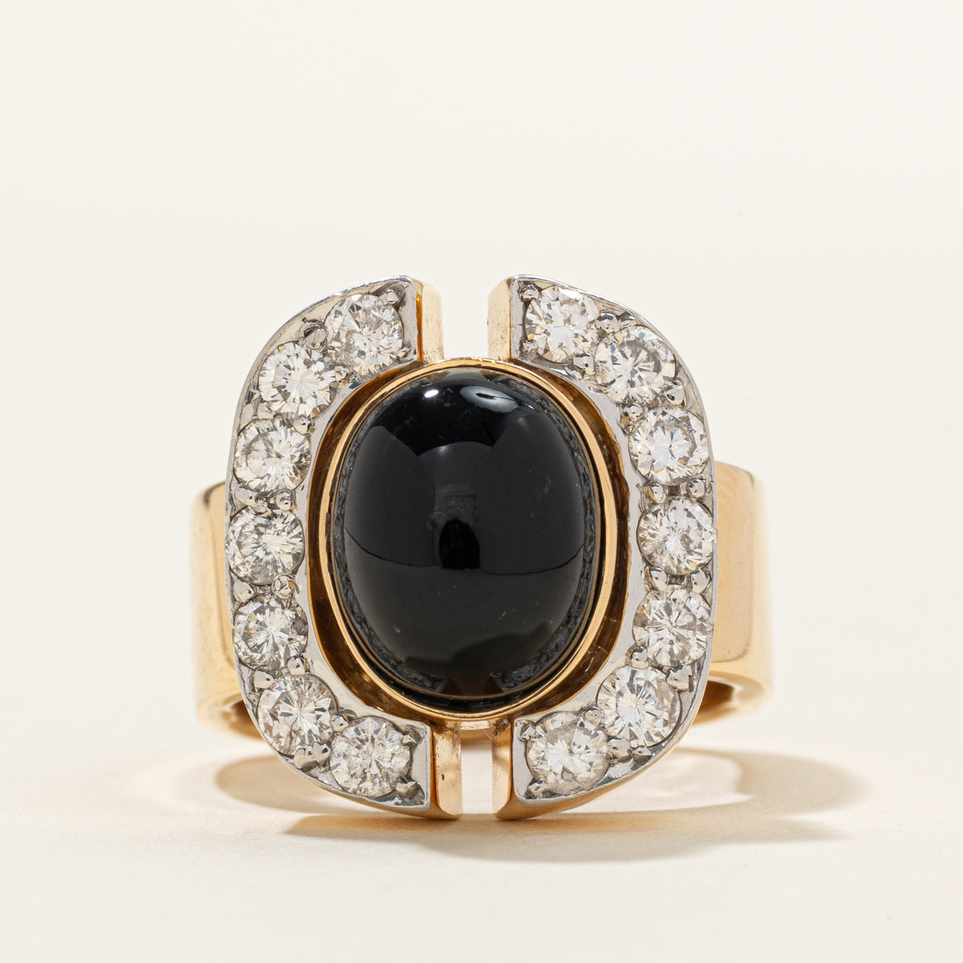 'Cavelti' 18K Onyx & Diamond Semi Halo Ring | 5.75ct, 1.05ctw | SZ 7.5
