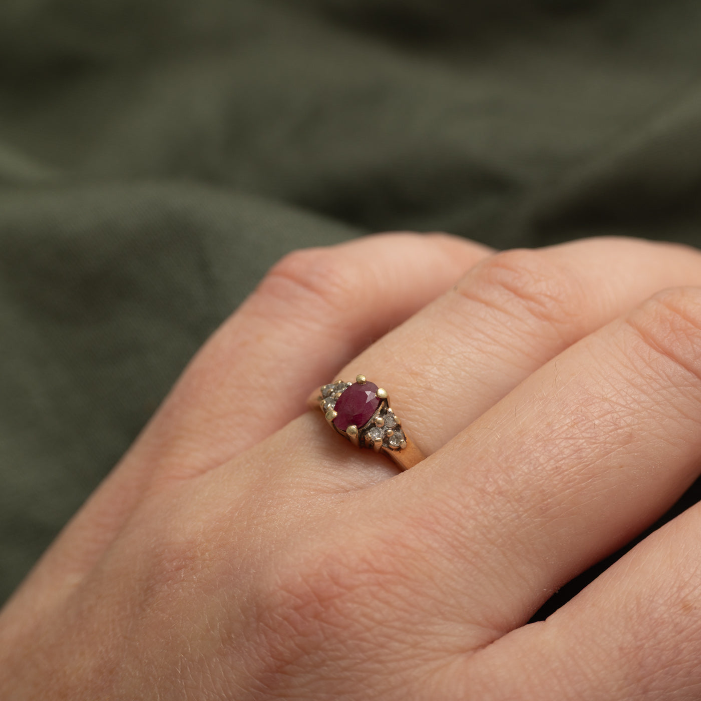 Oval Cut Glass Filled Ruby & Diamond Accented Ring | SZ 4.25