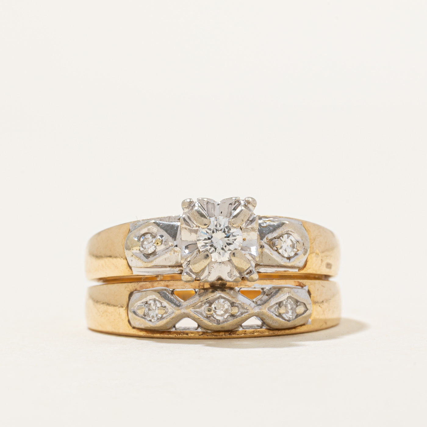 Illusion Set Diamond Soldered Wedding Ring Set | 0.20ctw | SZ 6