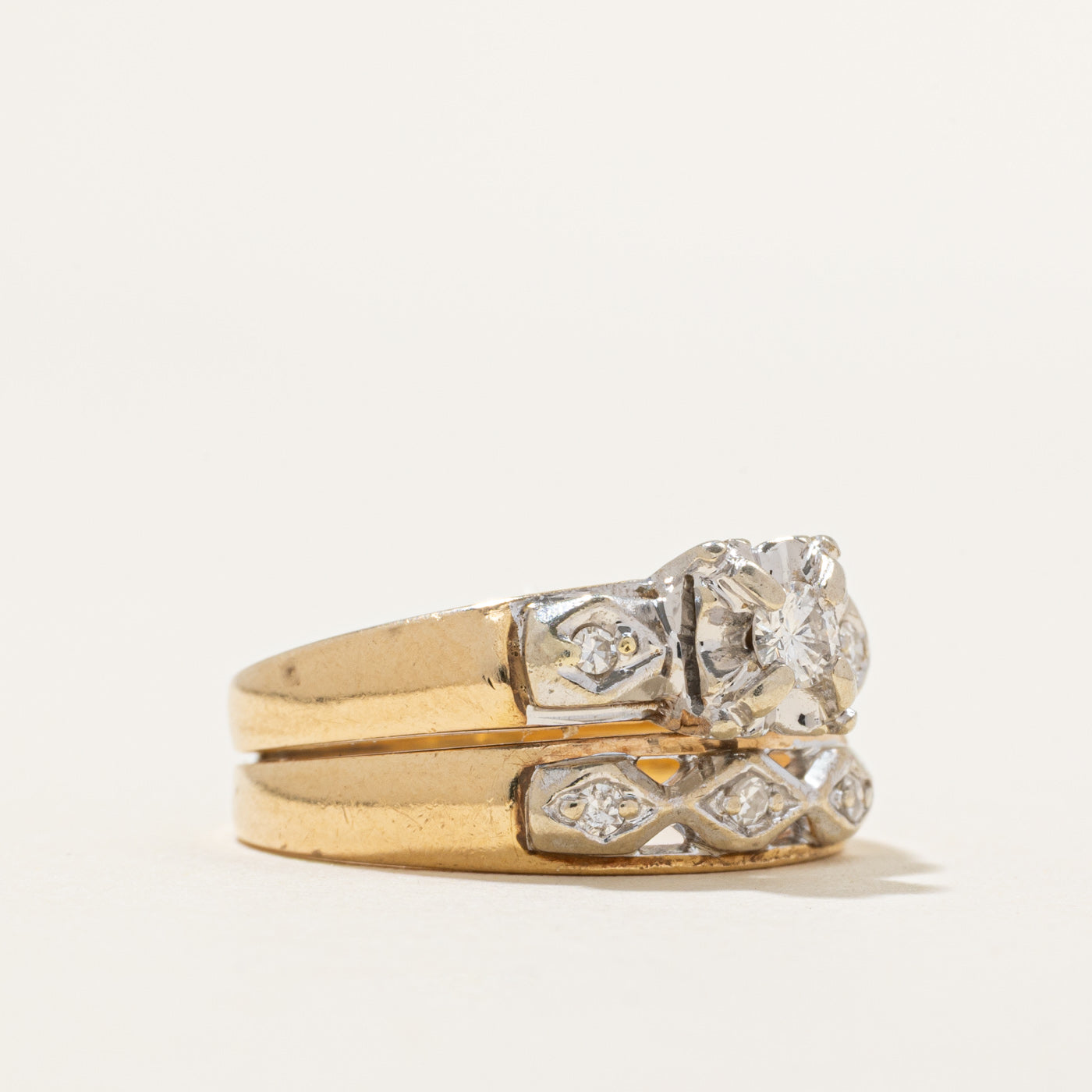 Illusion Set Diamond Soldered Wedding Ring Set | 0.20ctw | SZ 6