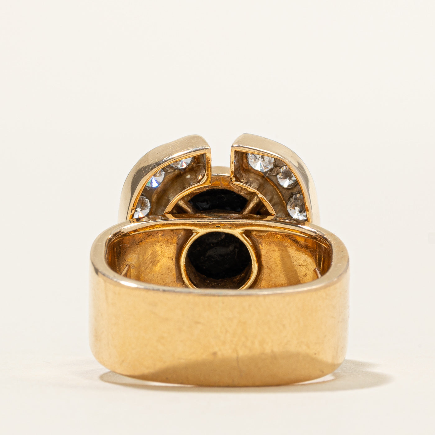 'Cavelti' 18K Onyx & Diamond Semi Halo Ring | 5.75ct, 1.05ctw | SZ 7.5