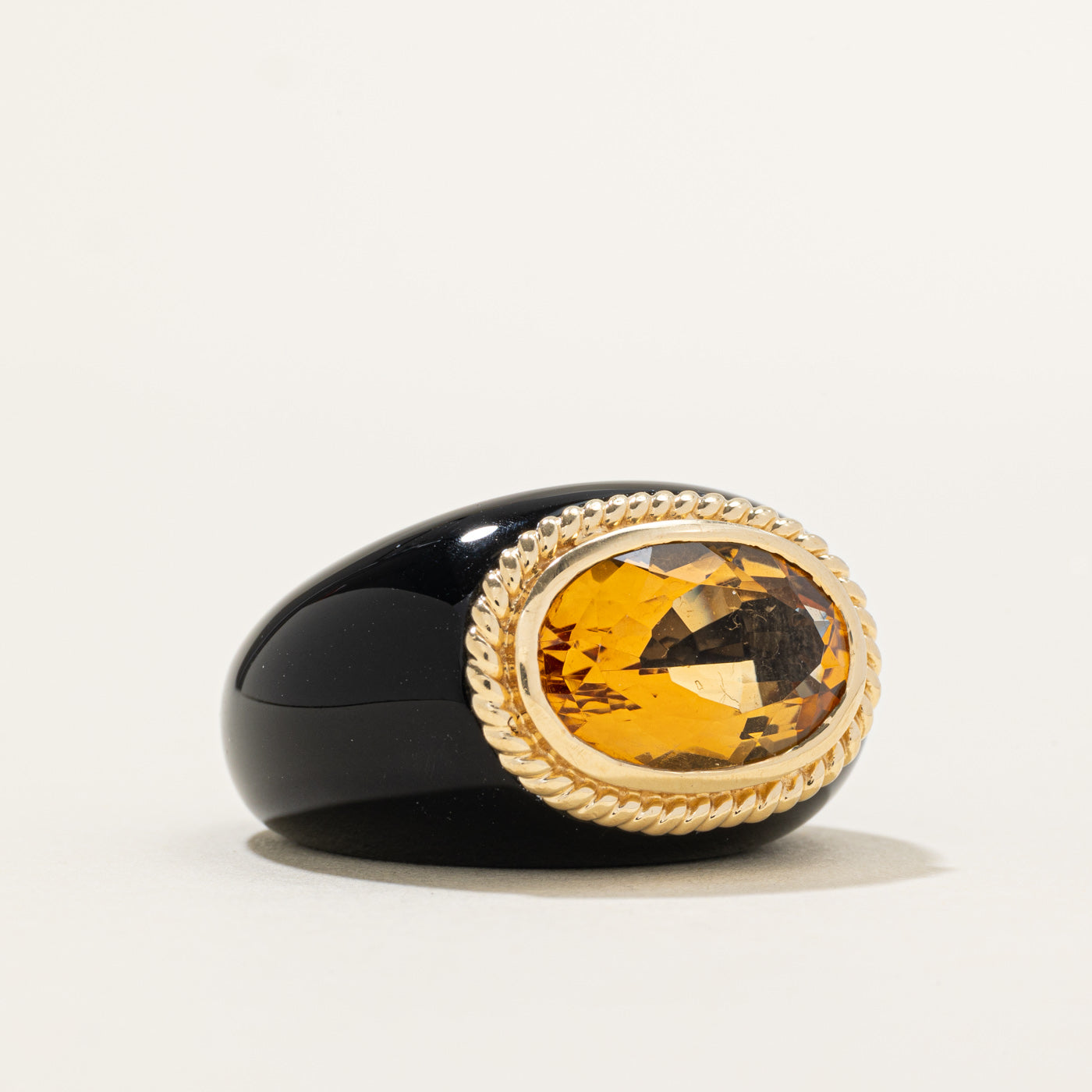 East West Citrine & Carved Onyx Ring | 46.00ctw | SZ 6.5