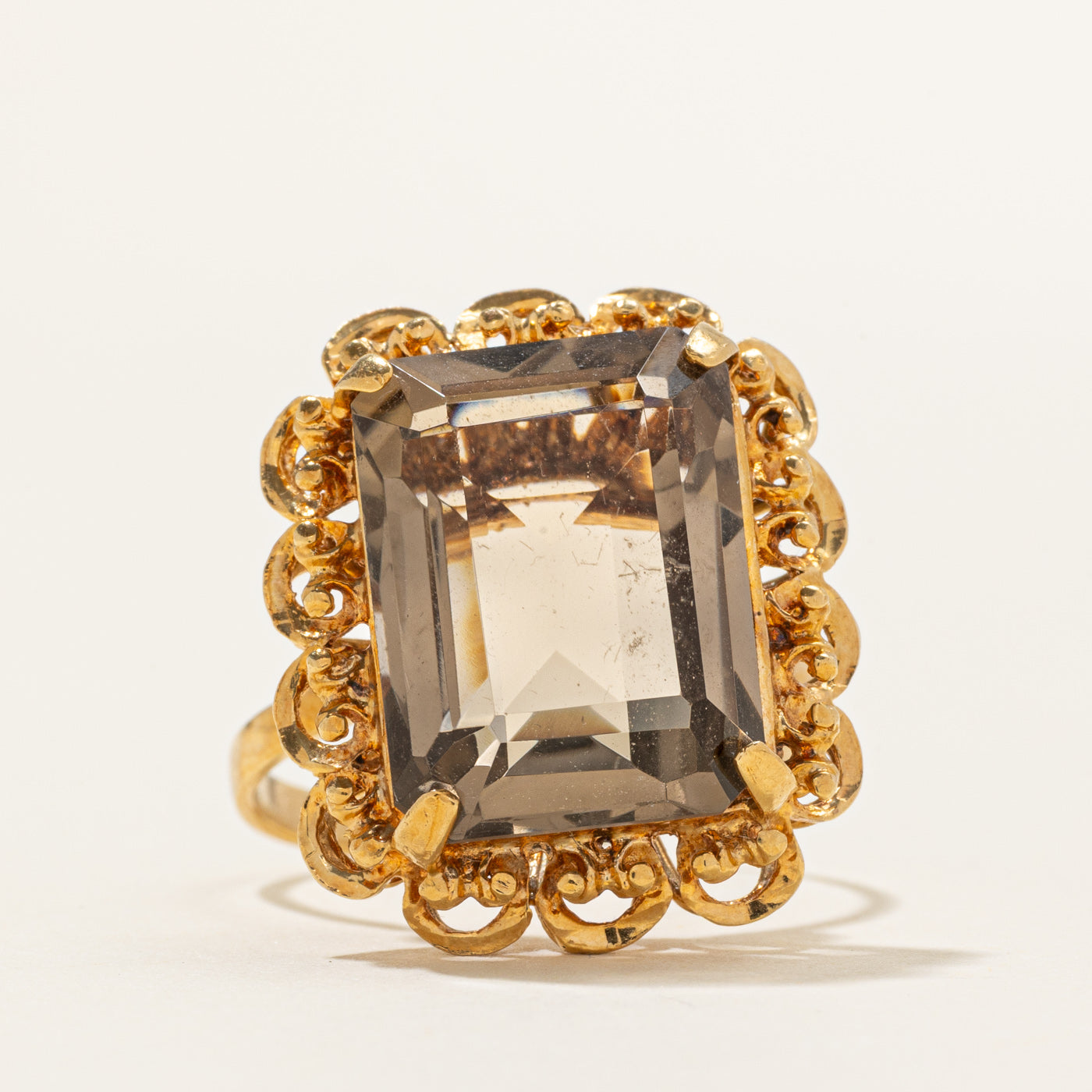 Smoky Quartz Ornate Cocktail Ring | 13.60ct | SZ 8.5