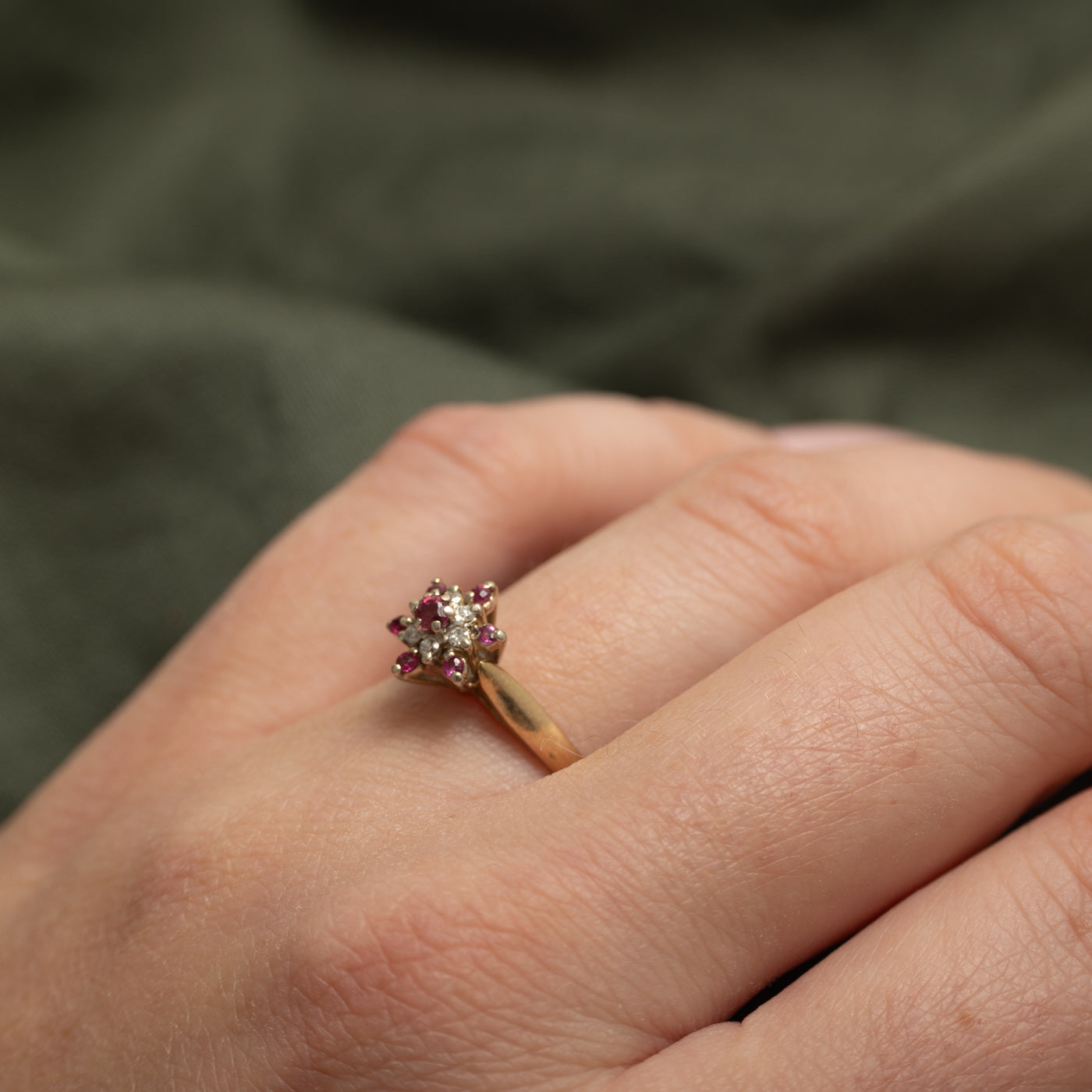 Synthetic Ruby & Natural Diamond Petal Cluster Ring | SZ 5.75