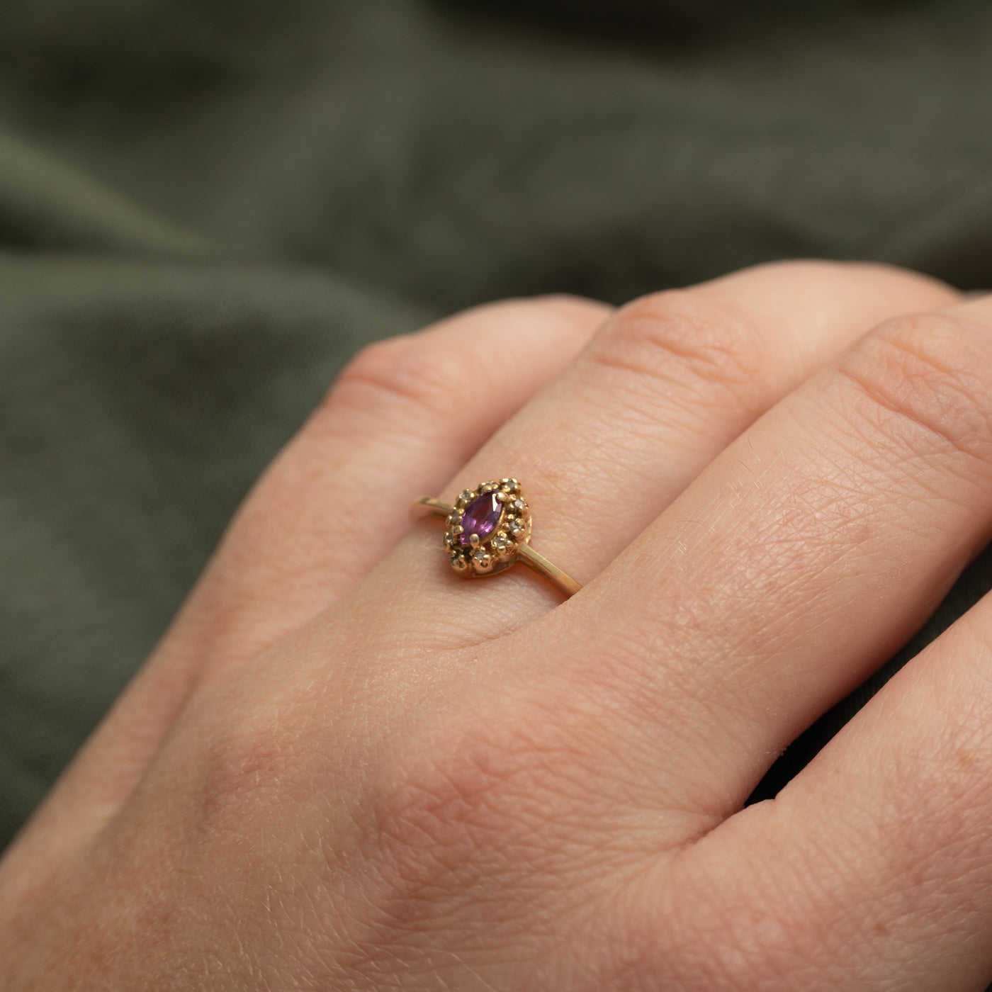 Marquise Cut Ruby & Diamond Halo Ring | SZ 6