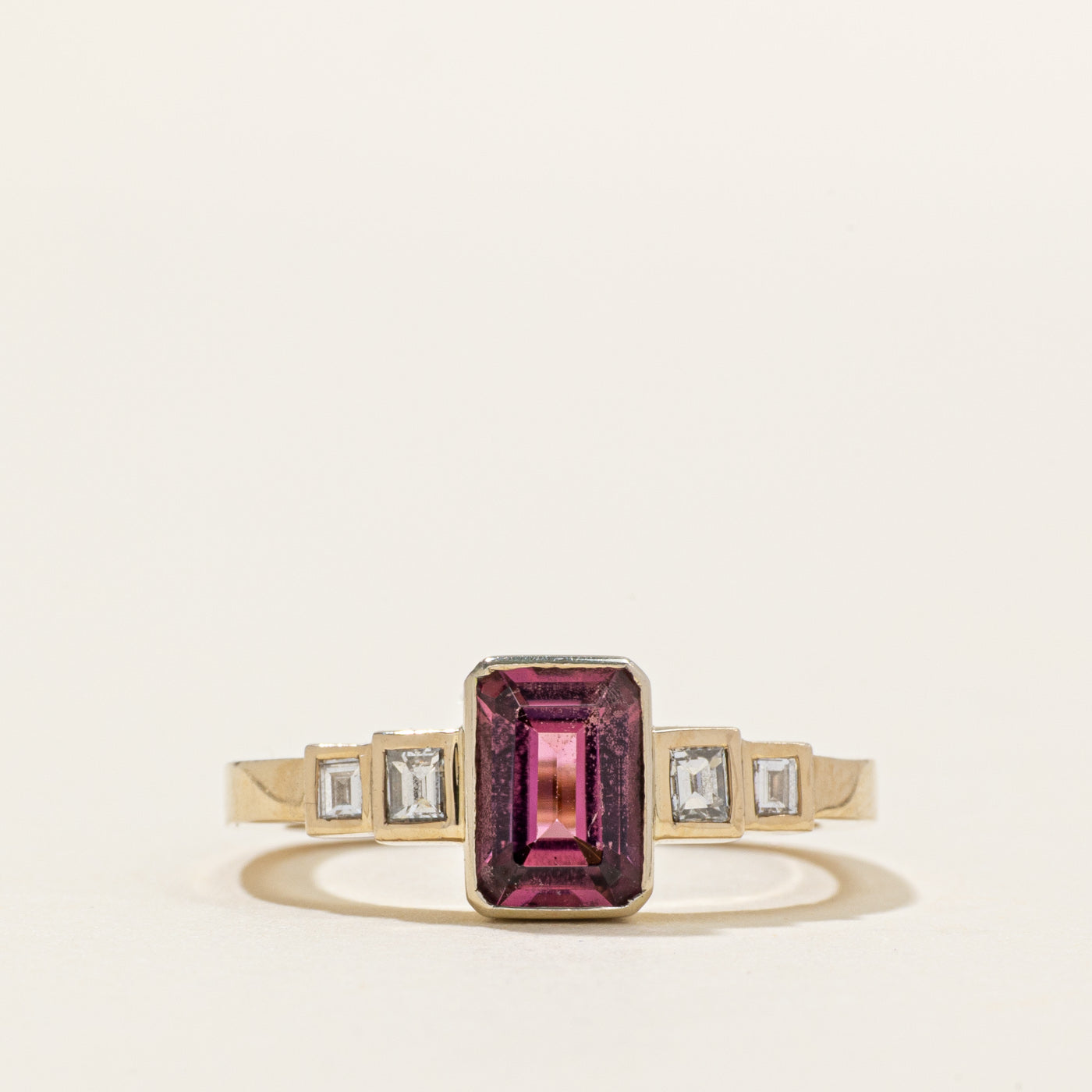 Bezel Set Pink Tourmaline & Diamond Ring | 0.97ct | 0.22ctw | SZ 5