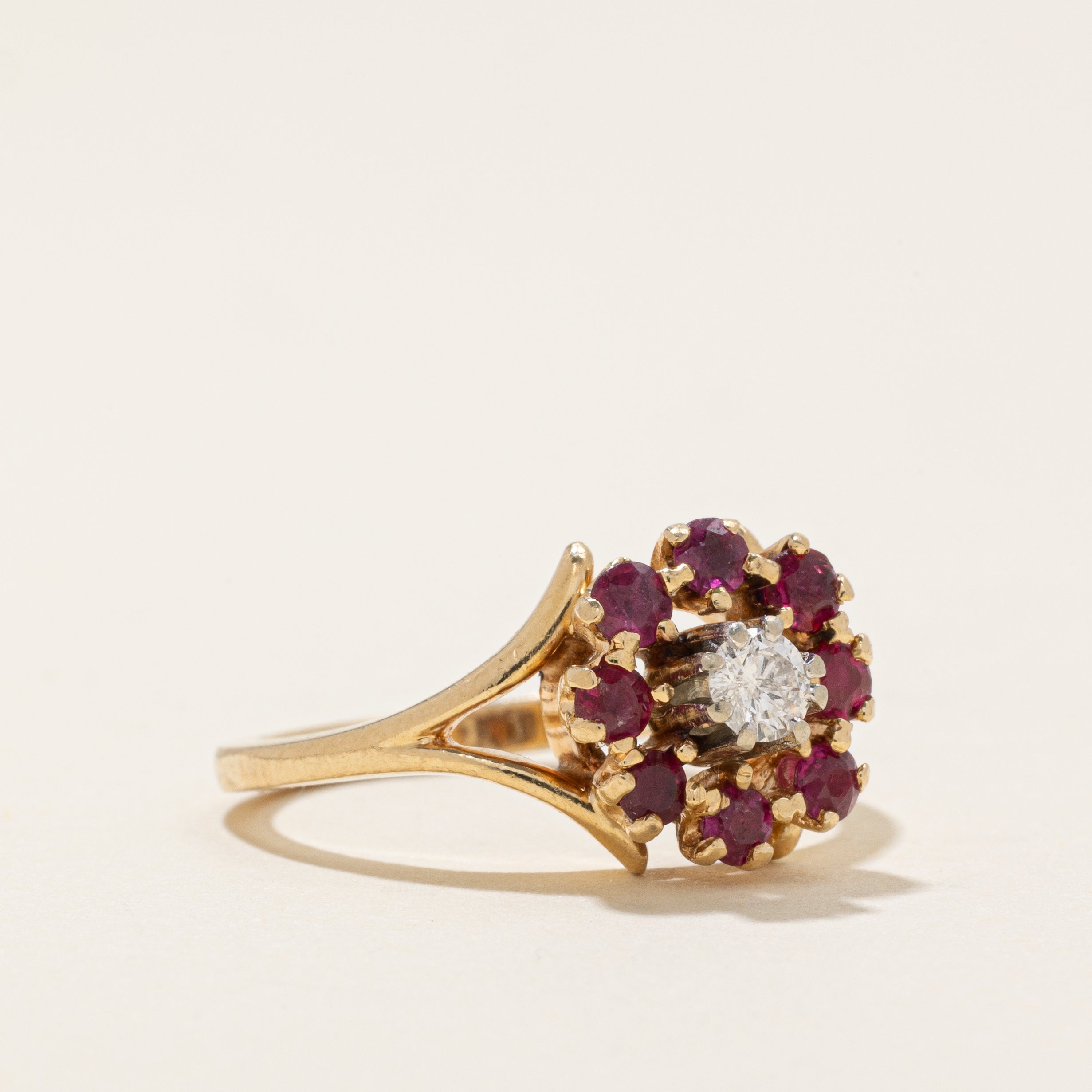 Diamond & Ruby Halo Ring | 0.16ct, 0.34ctw | SZ 6.5 |