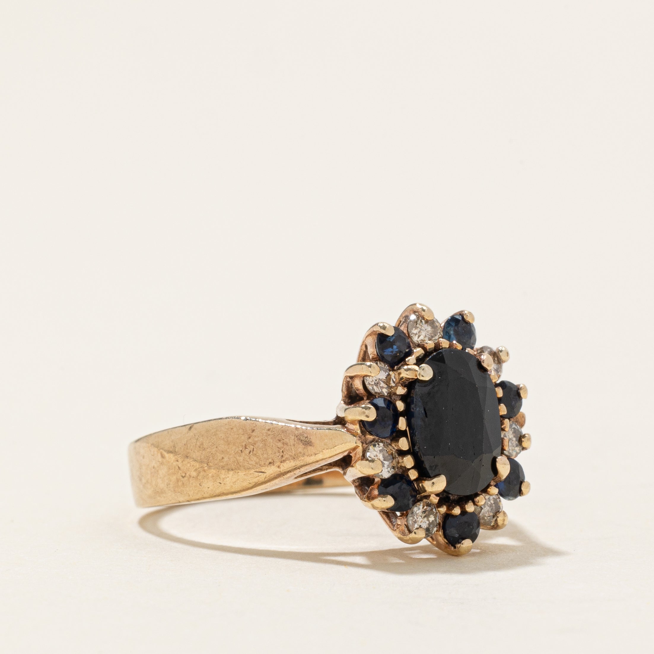 Oval Cut Sapphire & Diamond Petal Halo Ring | 1.0ctw, 0.21ctw | SZ 4.75 |