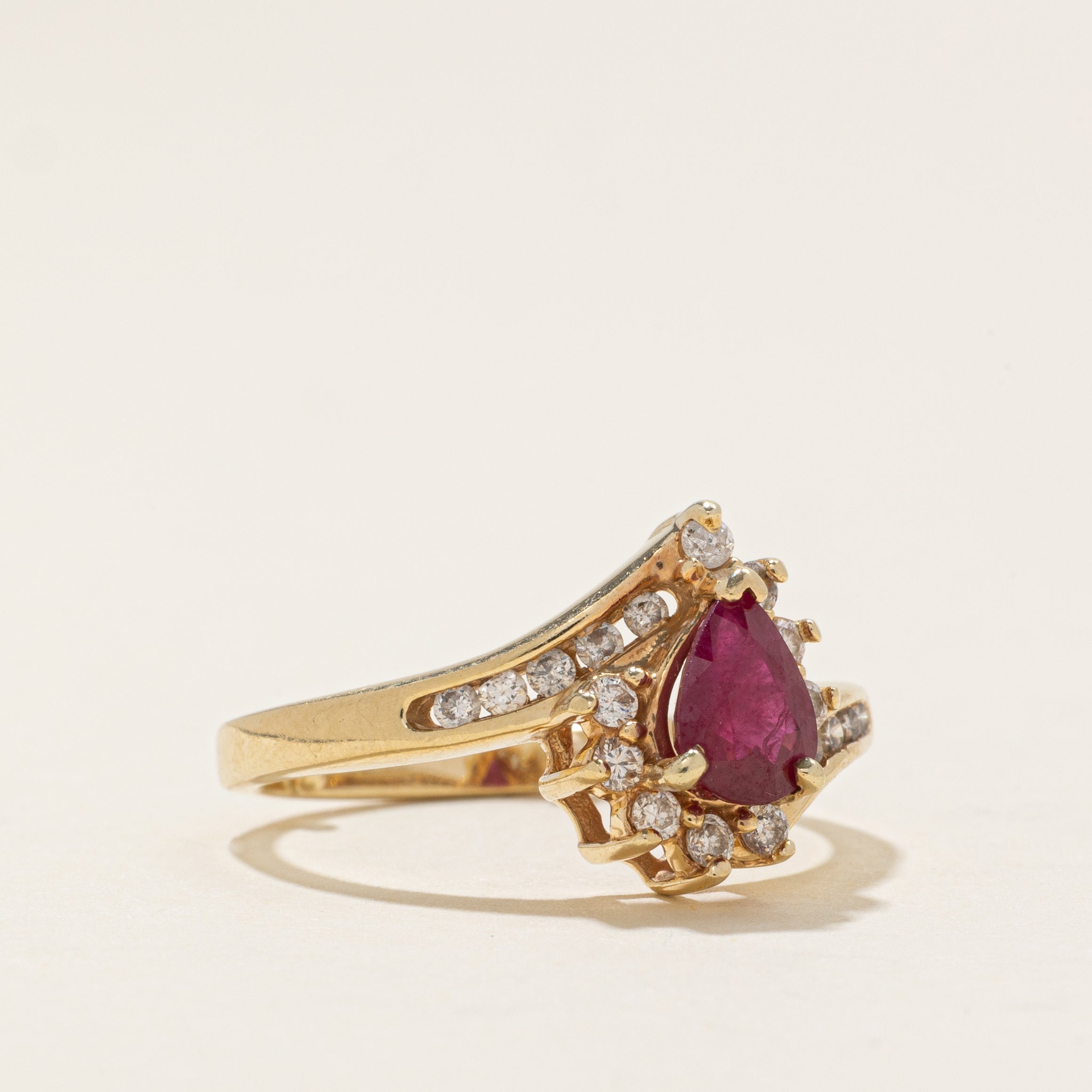 Pear Cut Ruby & Diamond Petal Bypass Ring | 0.67ct, 0.22ctw | SZ 5.5 |