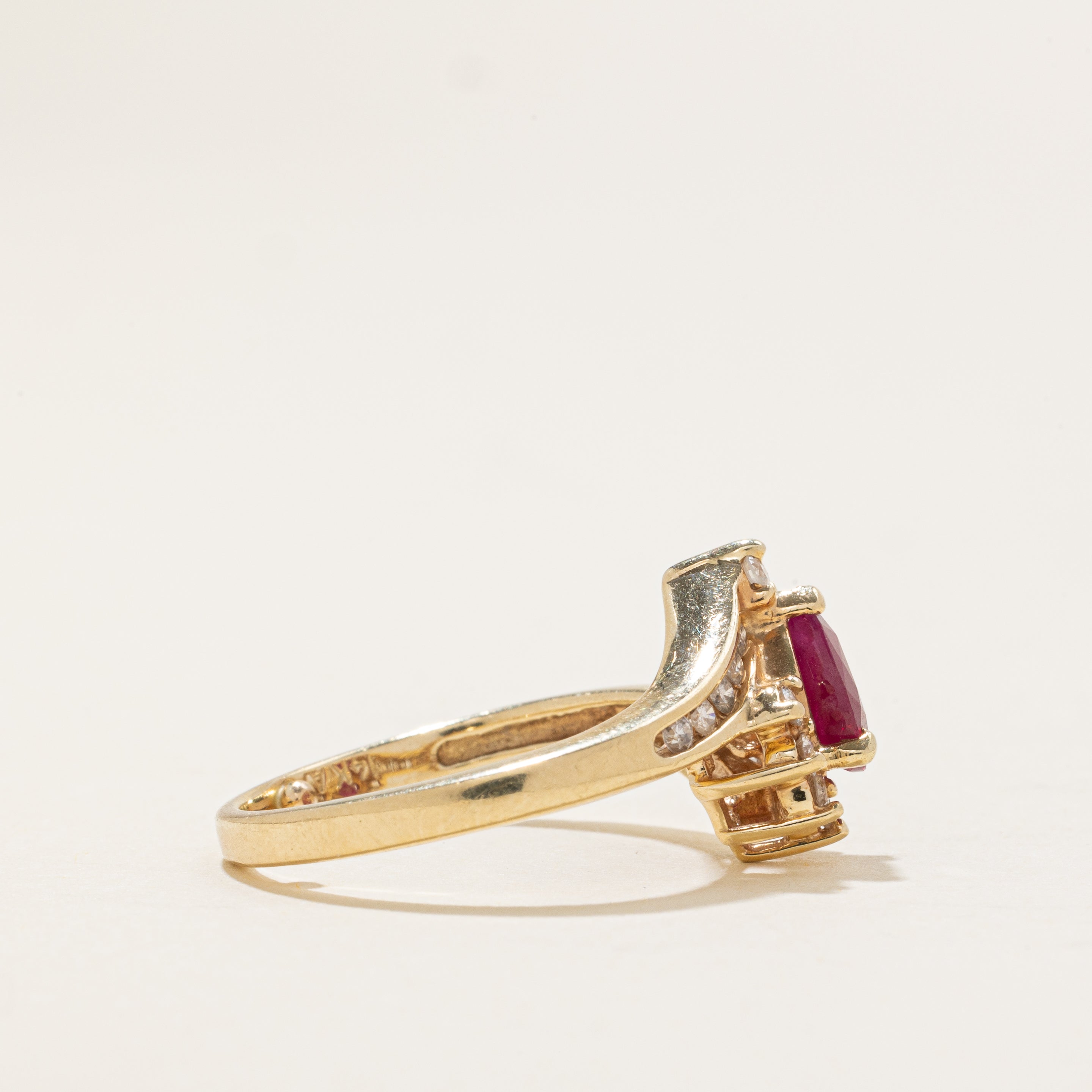 Pear Cut Ruby & Diamond Petal Bypass Ring | 0.67ct, 0.22ctw | SZ 5.5 |