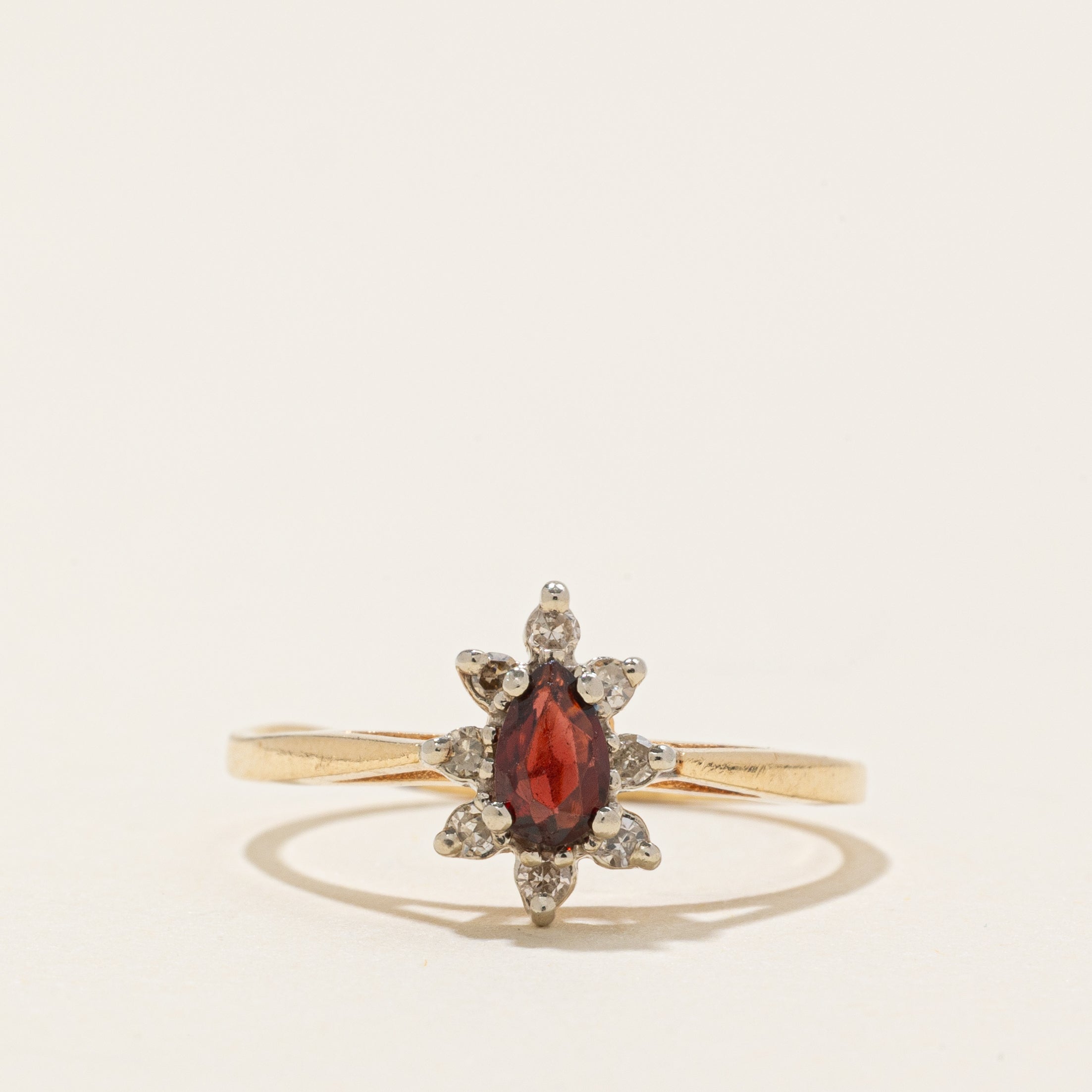 Pear Cut Garnet & Diamond Petal Ring | 0.18ct, 0.04ctw | SZ 5.5 |