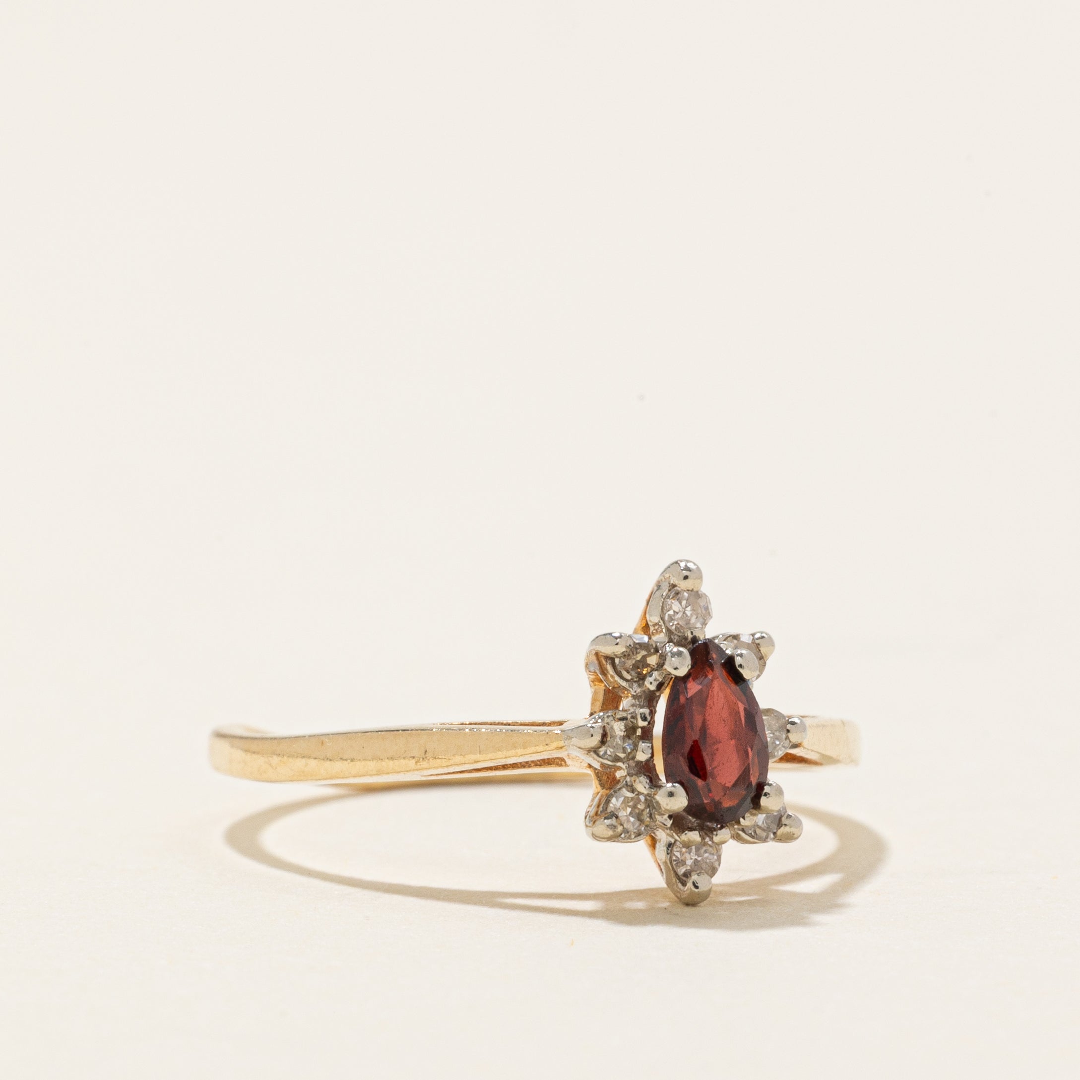 Pear Cut Garnet & Diamond Petal Ring | 0.18ct, 0.04ctw | SZ 5.5 |