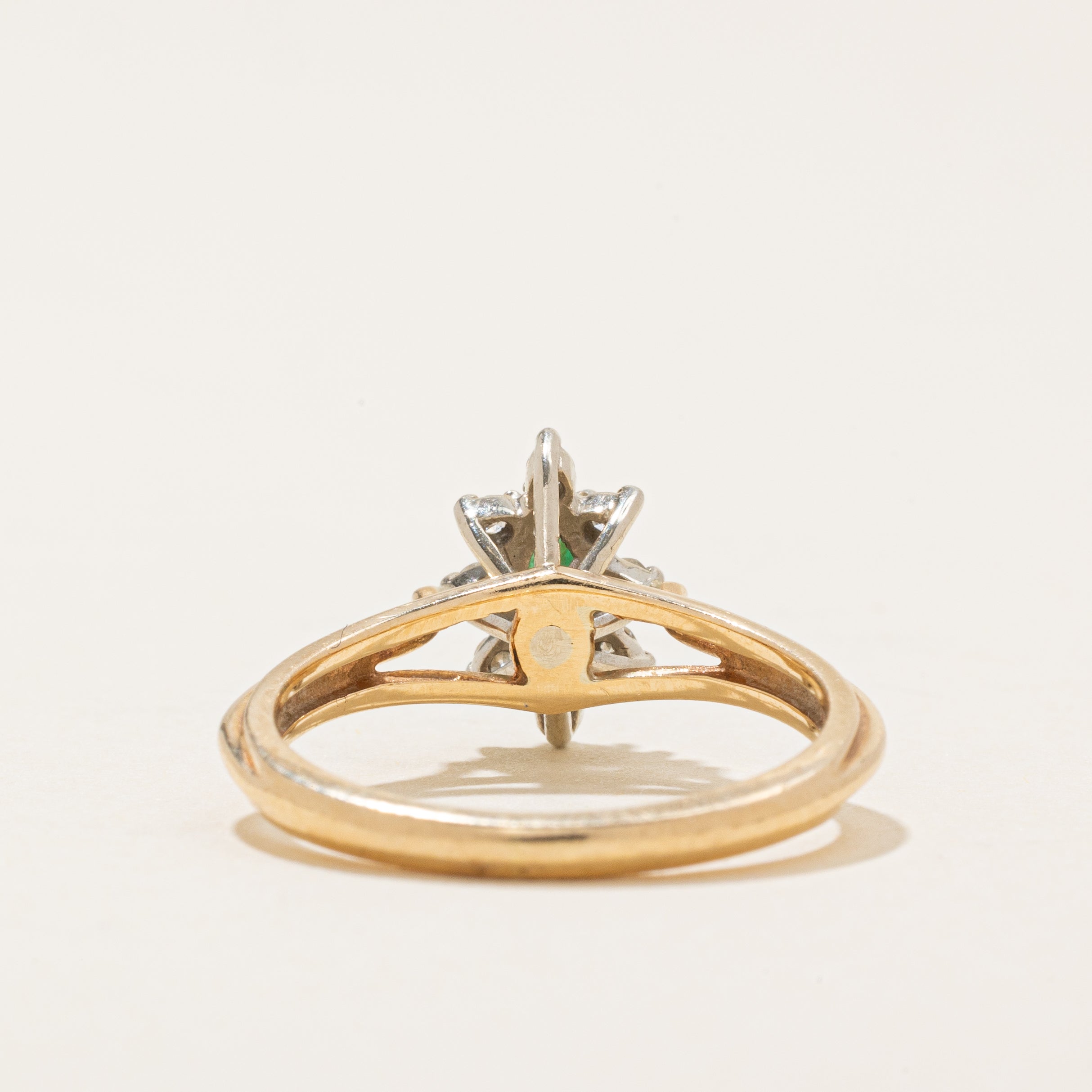 Marquise Cut Emerald & Diamond Petal Ring | 0.17ct, 0.1ctw | SZ 5.5 |