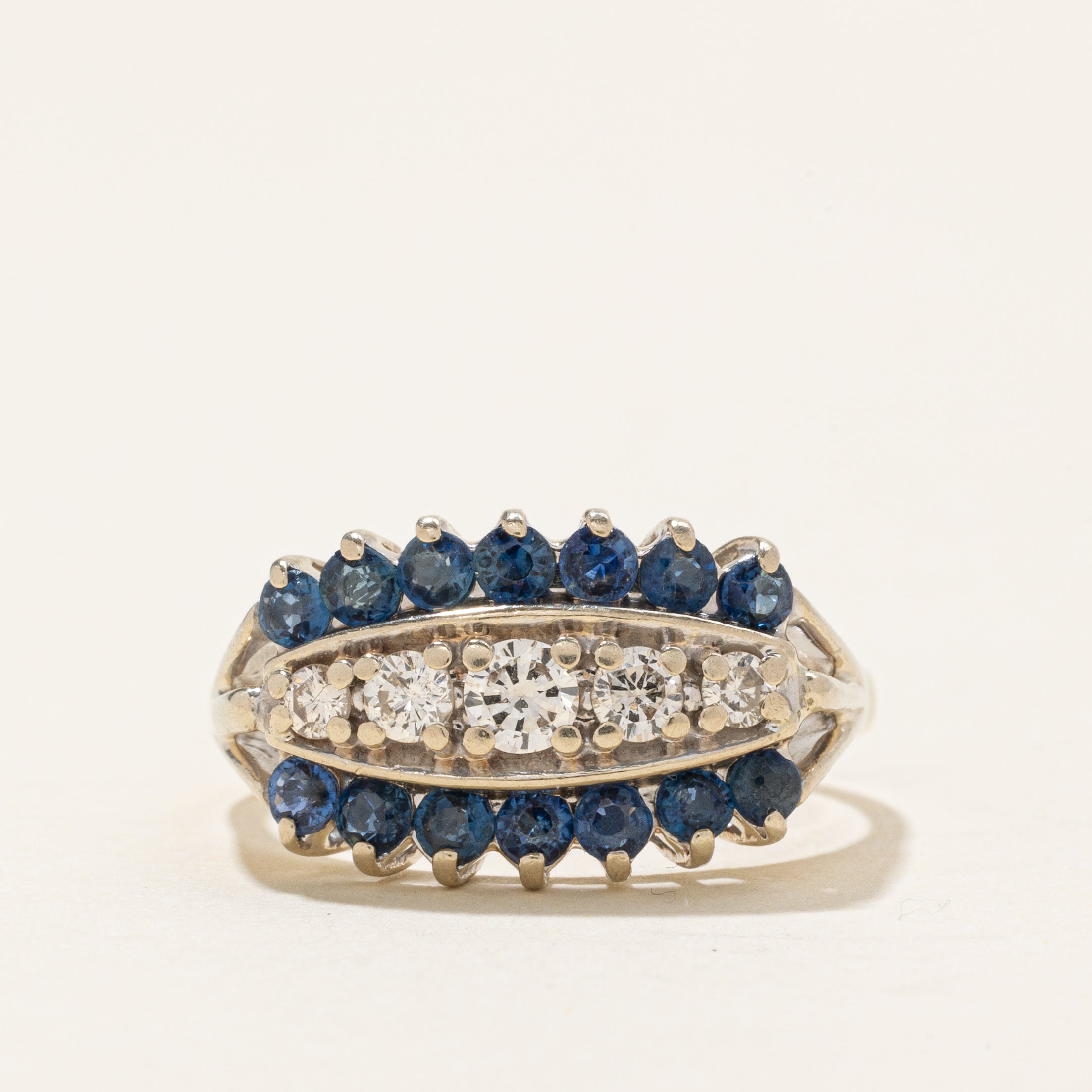 Multi Row Diamond & Sapphire Tapered Ring | 0.28ctw, 0.7ctw | SZ 7.75 |