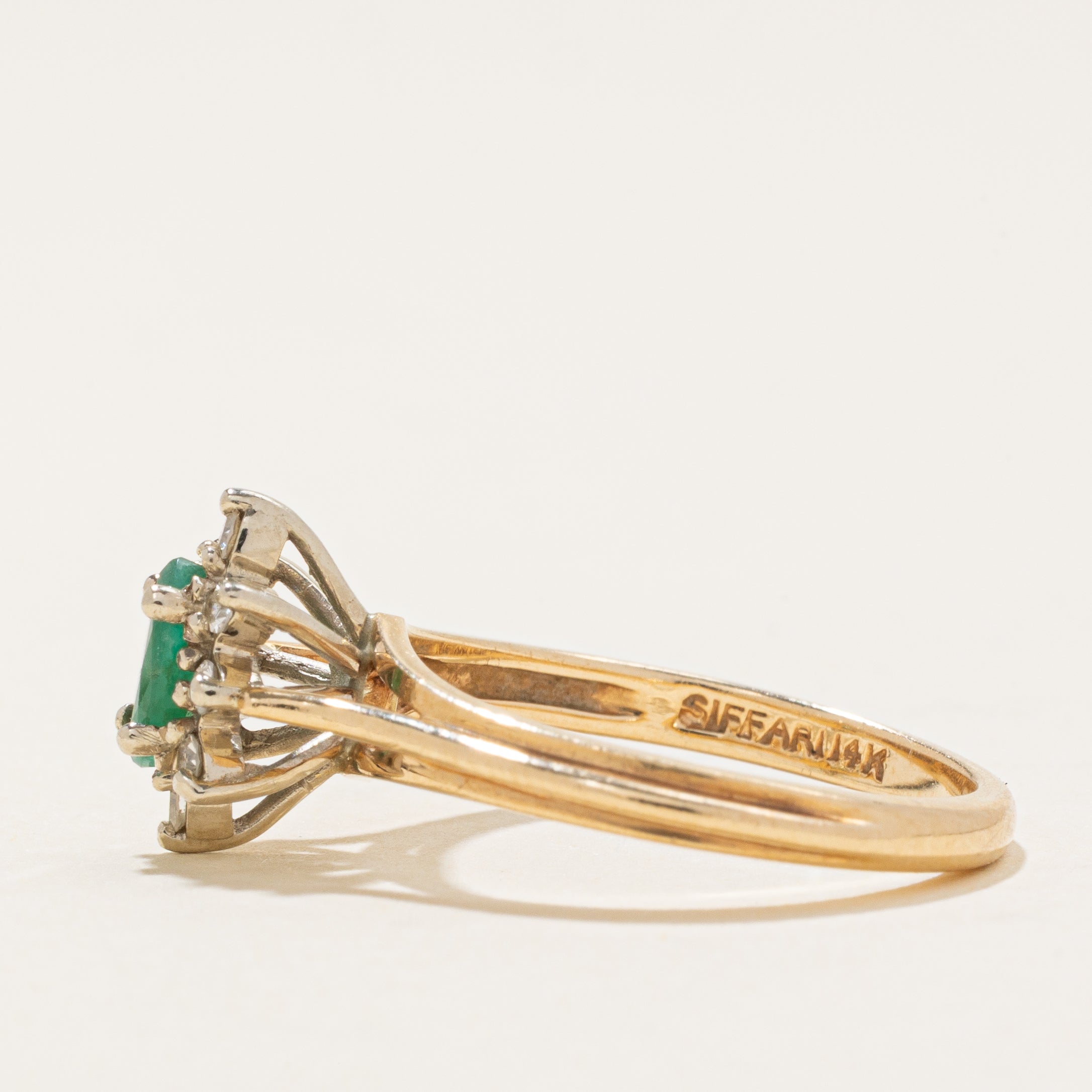 Marquise Cut Emerald & Diamond Petal Ring | 0.17ct, 0.1ctw | SZ 5.5 |