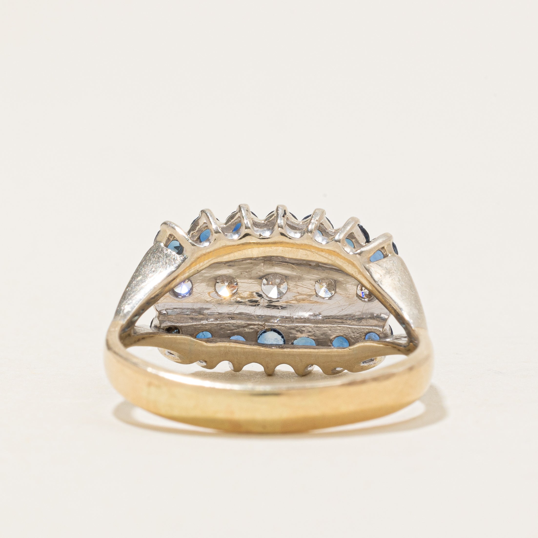 Bague conique multi-rangs diamants et saphirs | 0,28 ct, 0,7 ct | Taille 7,75 |