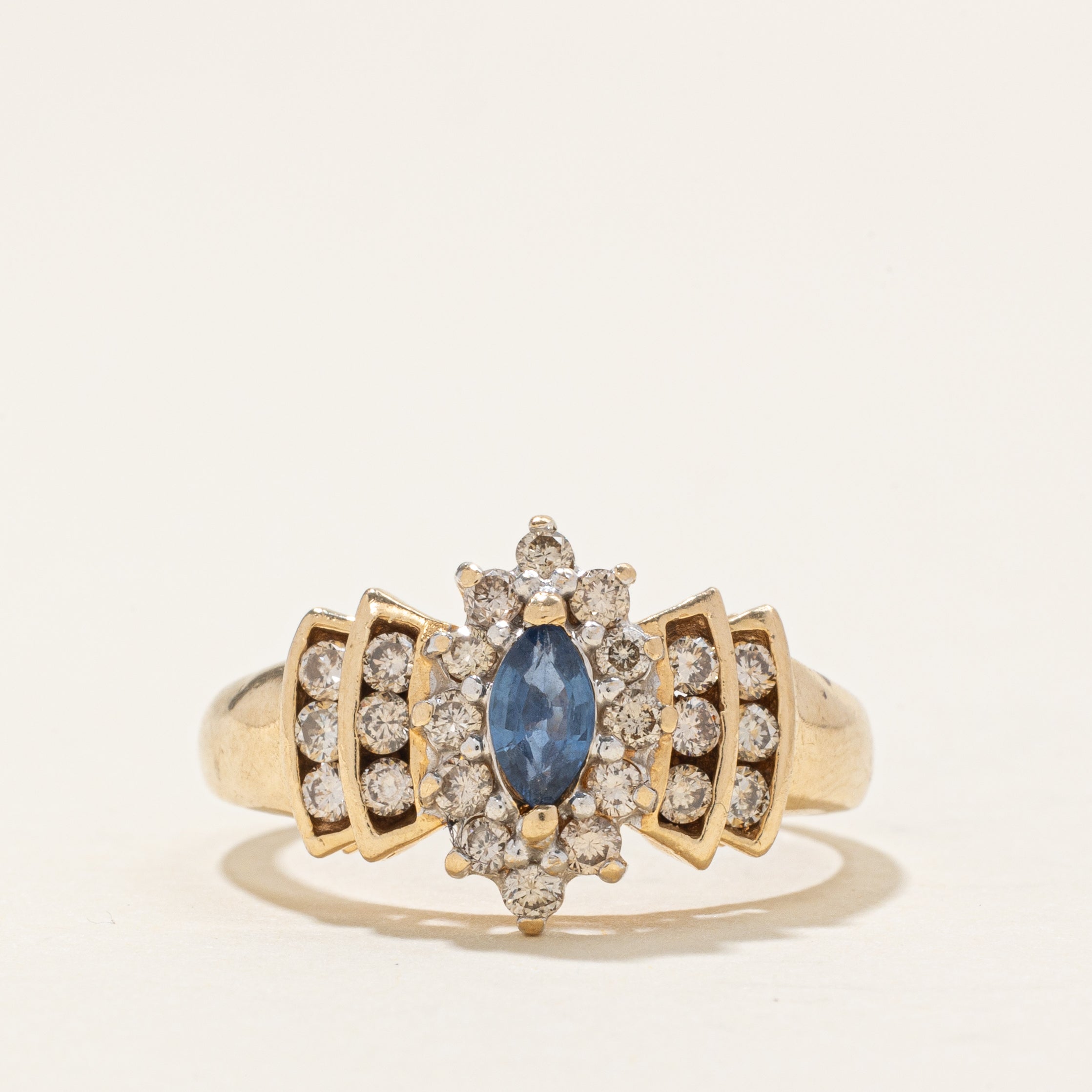 Marquise Cut Sapphire & Diamond Petal Halo Ring | 0.22ct, 0.12ctw | SZ 7.5 |