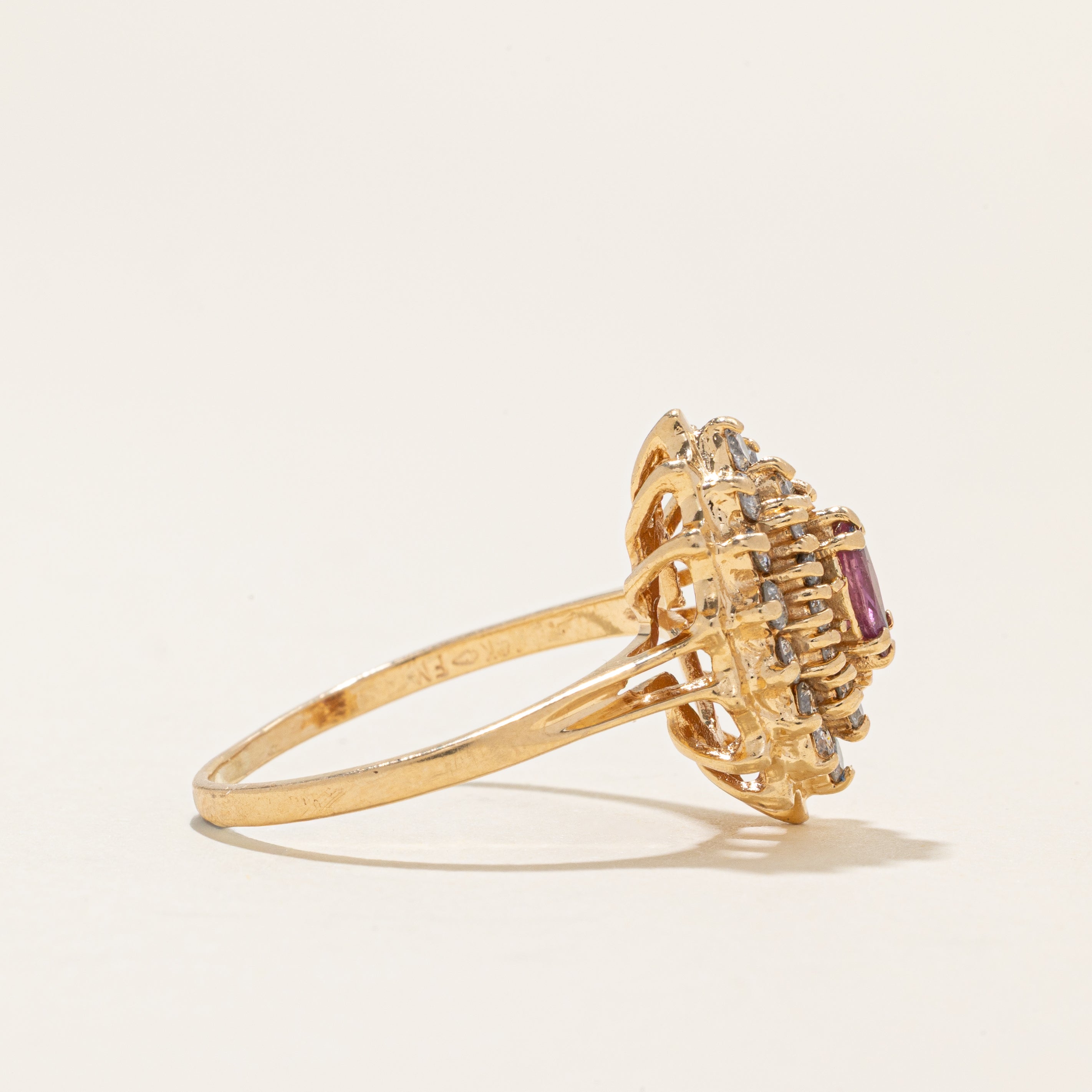 Marquise Cut Ruby & Diamond Cluster Ring | 0.2ct, 0.4ctw | SZ 8.75 |