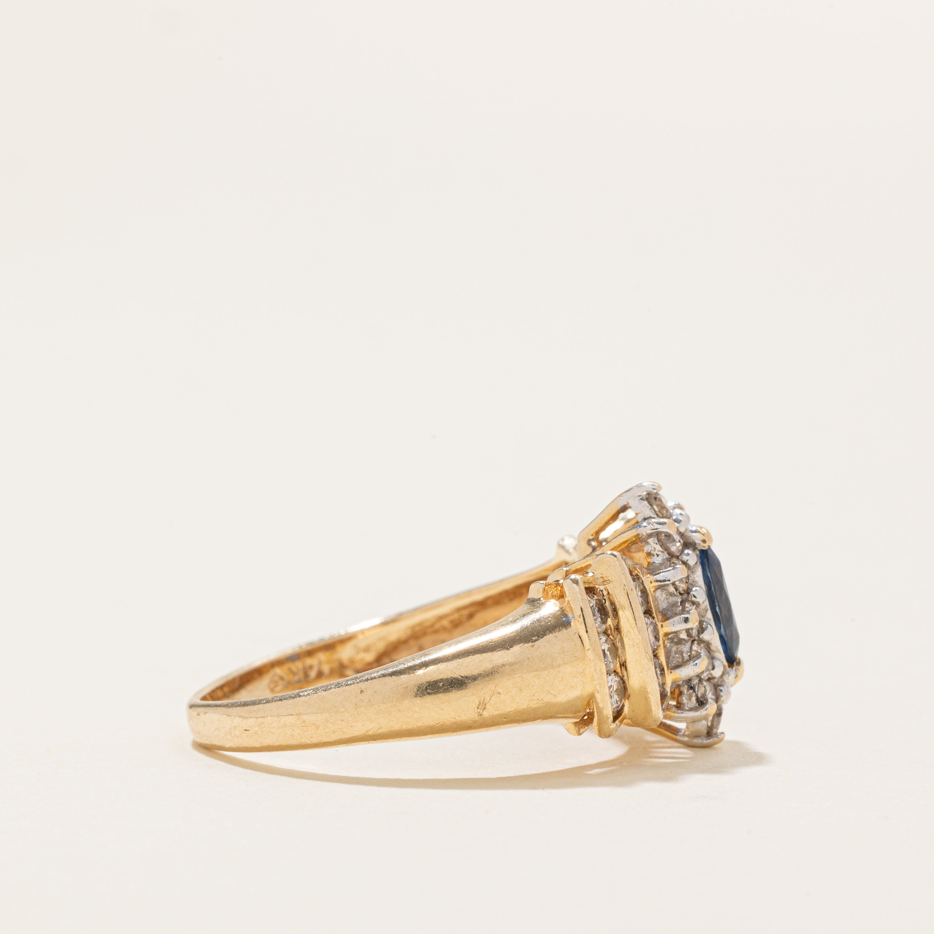 Marquise Cut Sapphire & Diamond Petal Halo Ring | 0.22ct, 0.12ctw | SZ 7.5 |