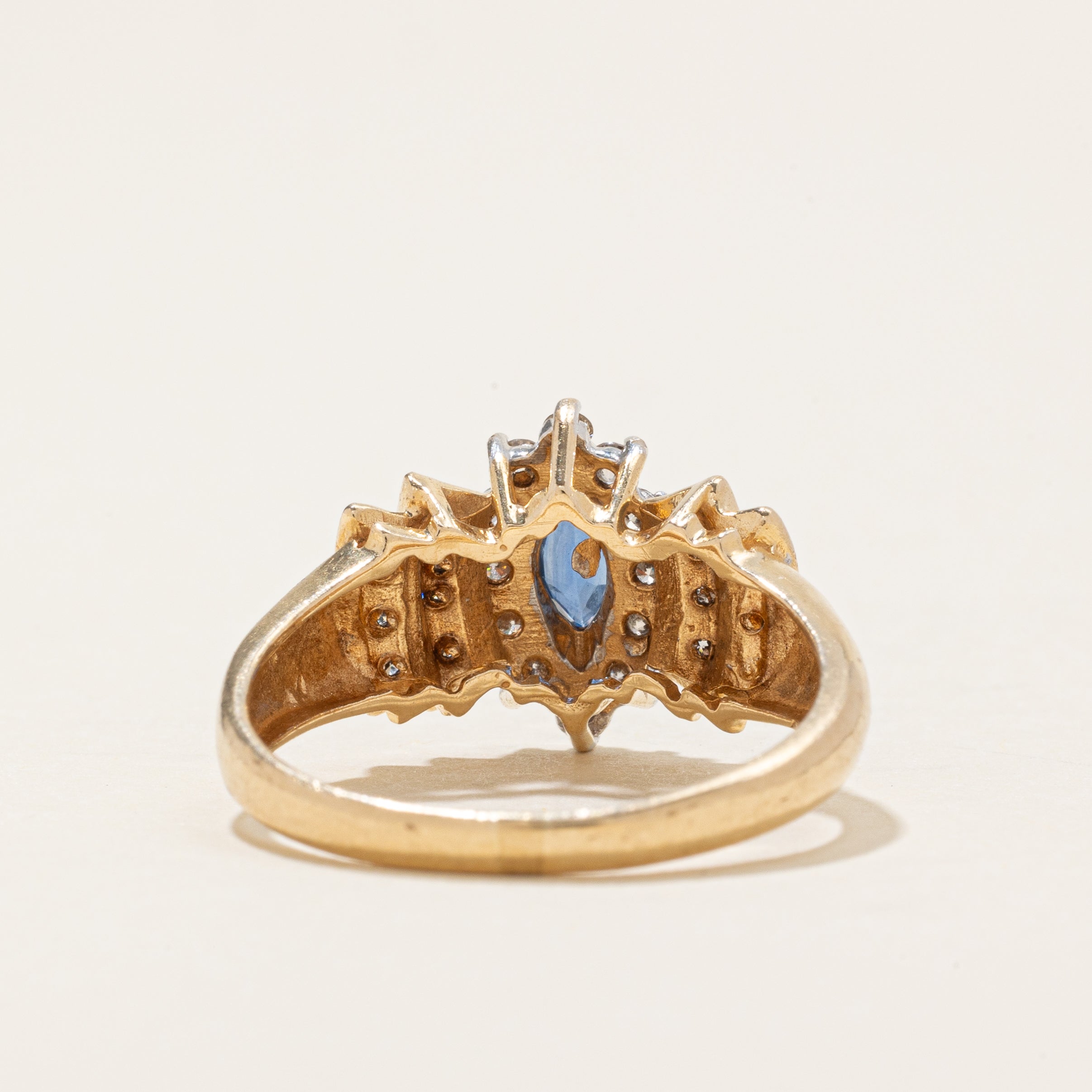 Marquise Cut Sapphire & Diamond Petal Halo Ring | 0.22ct, 0.12ctw | SZ 7.5 |