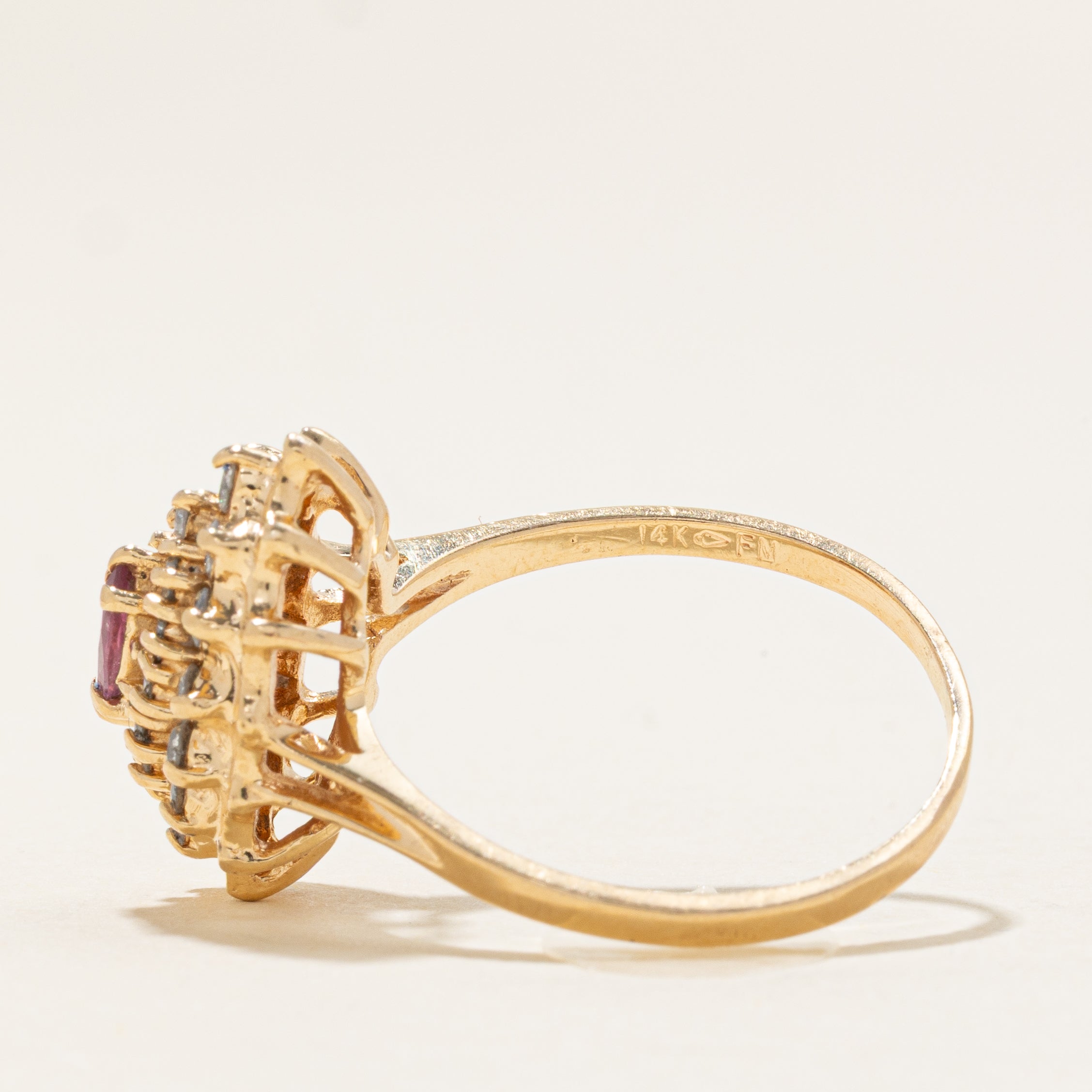 Marquise Cut Ruby & Diamond Cluster Ring | 0.2ct, 0.4ctw | SZ 8.75 |