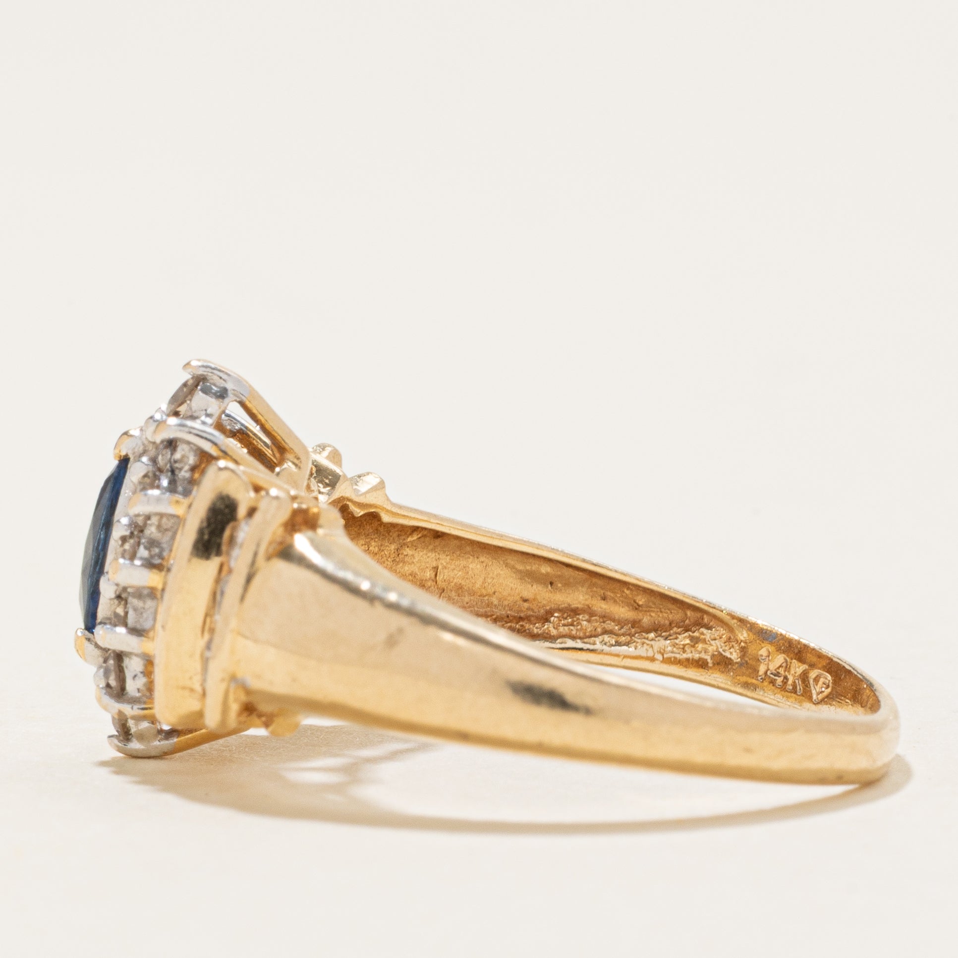 Marquise Cut Sapphire & Diamond Petal Halo Ring | 0.22ct, 0.12ctw | SZ 7.5 |