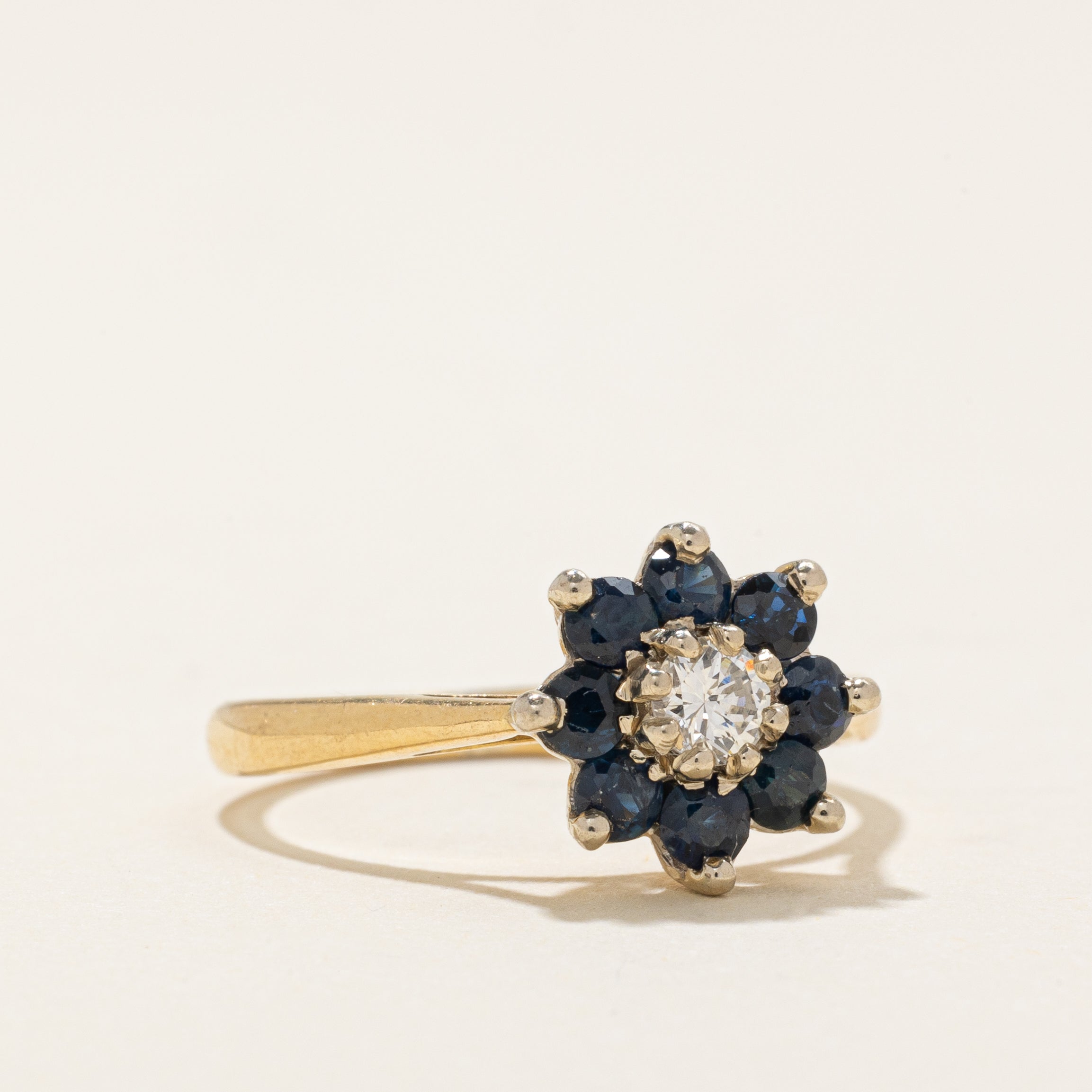 1969 Birmingham Diamond & Sapphire Petal Floral Ring | 0.14ct, 0.64ctw | SZ 6.0 |