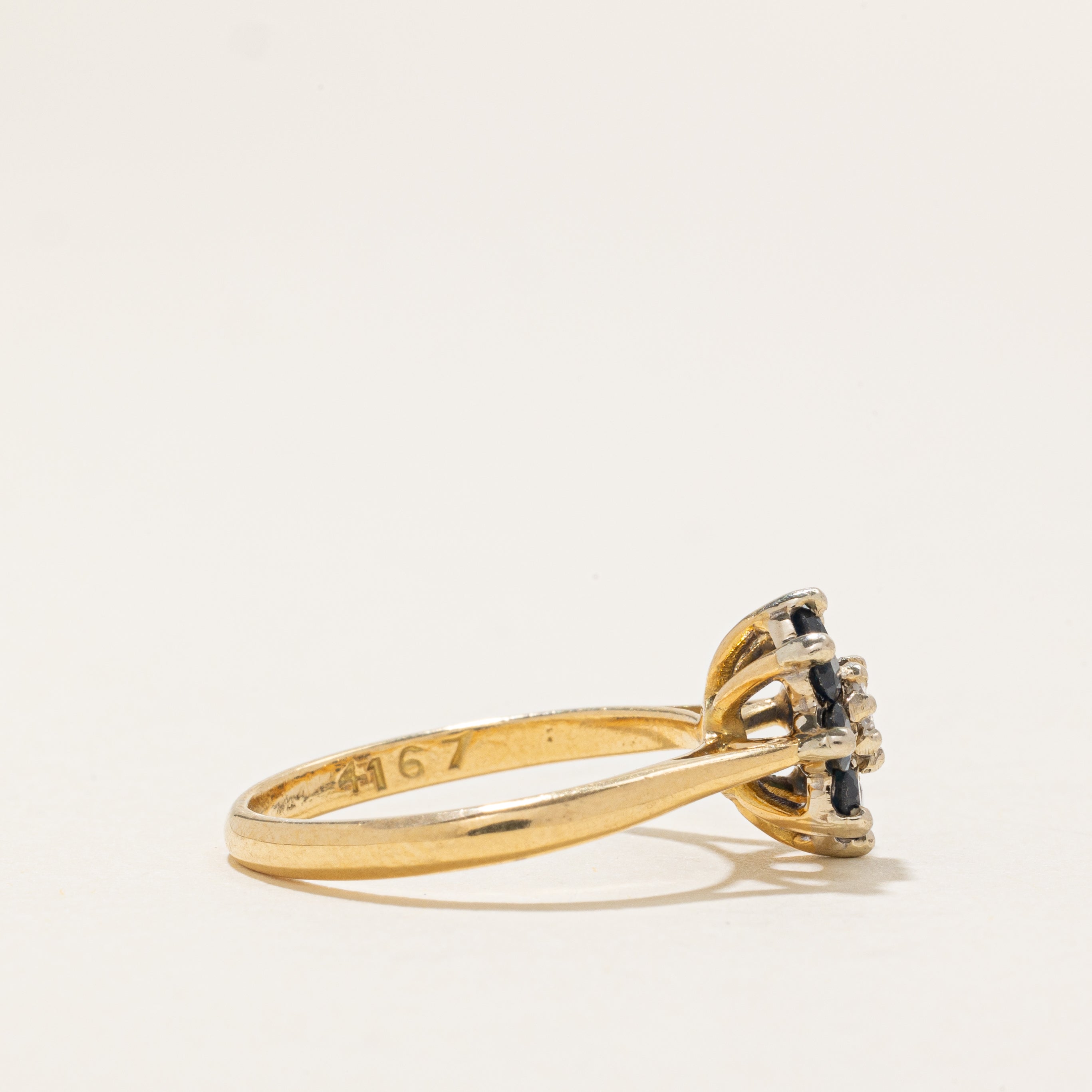 1969 Birmingham Diamond & Sapphire Petal Floral Ring | 0.14ct, 0.64ctw | SZ 6.0 |