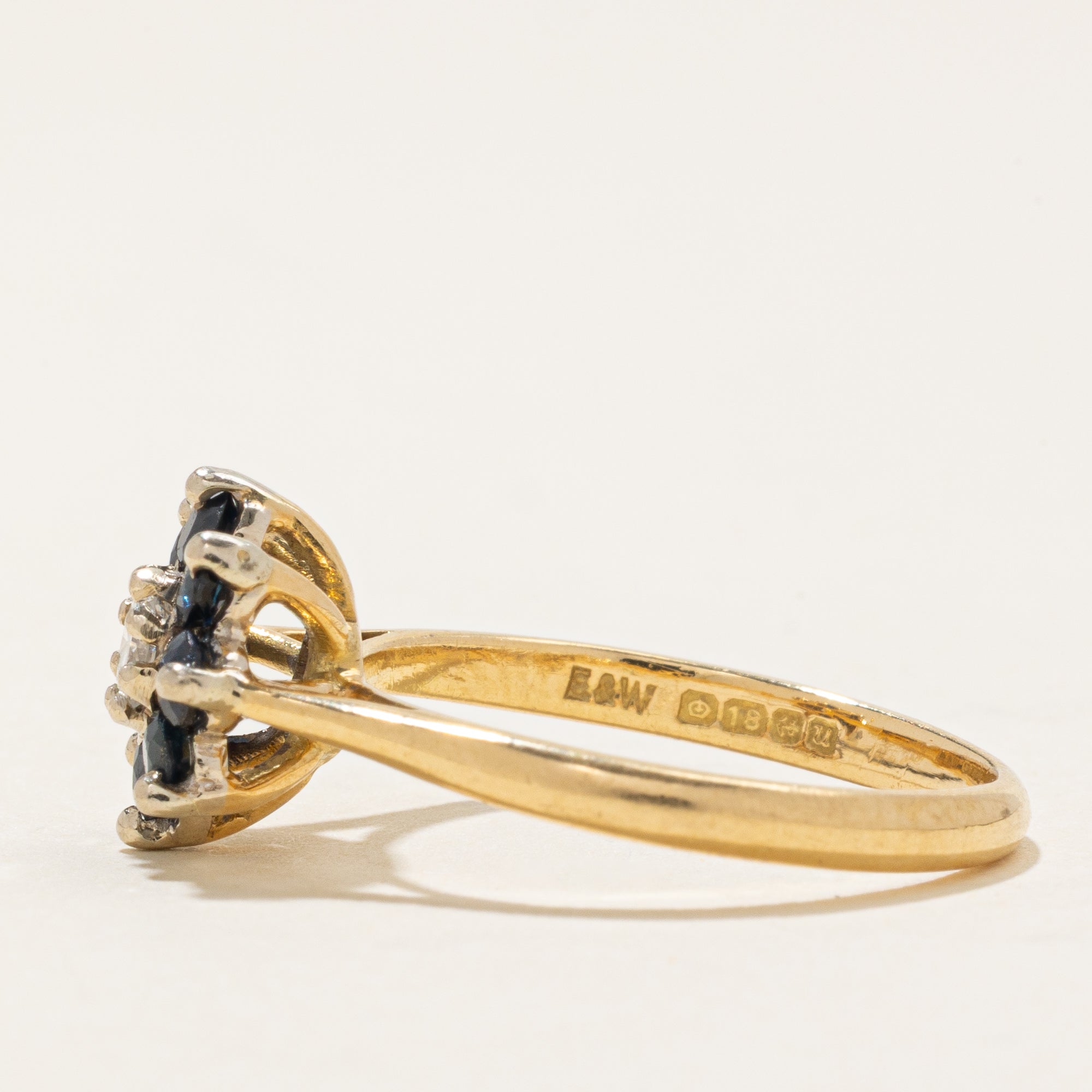 1969 Birmingham Diamond & Sapphire Petal Floral Ring | 0.14ct, 0.64ctw | SZ 6.0 |