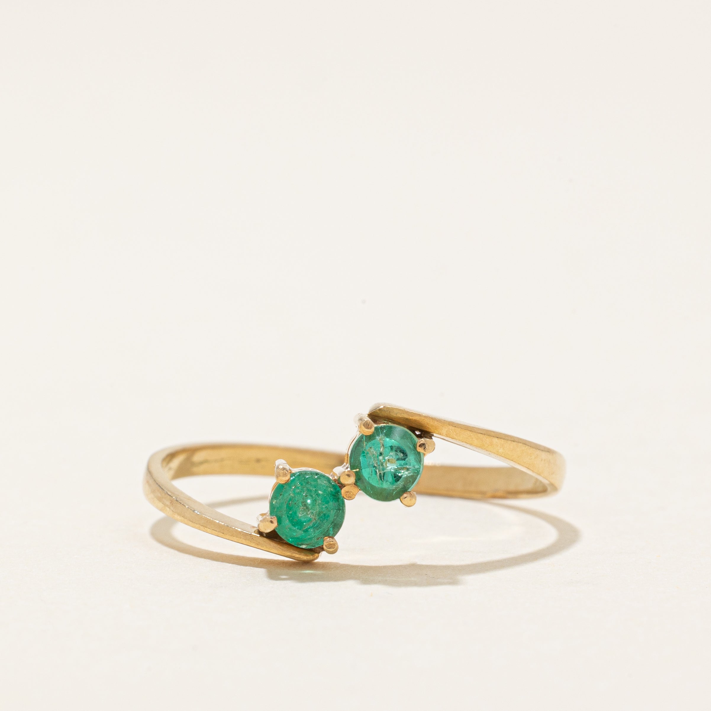 Two Stone Emerald Bypass Ring | 0.3ctw | SZ 8.0 |