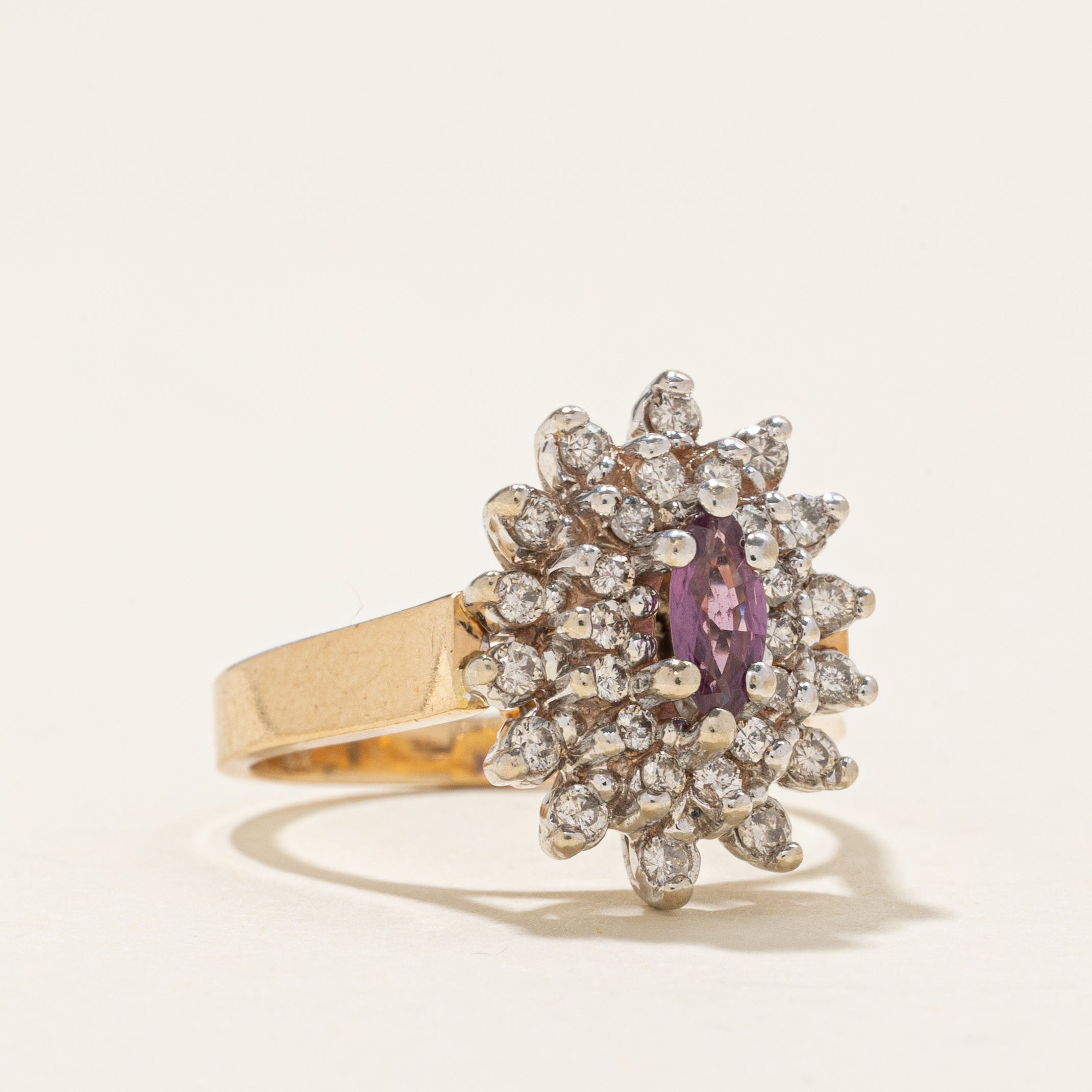Marquise Cut Ruby & Diamond Halo Cluster Ring | 0.28ctw | SZ 5.75 |