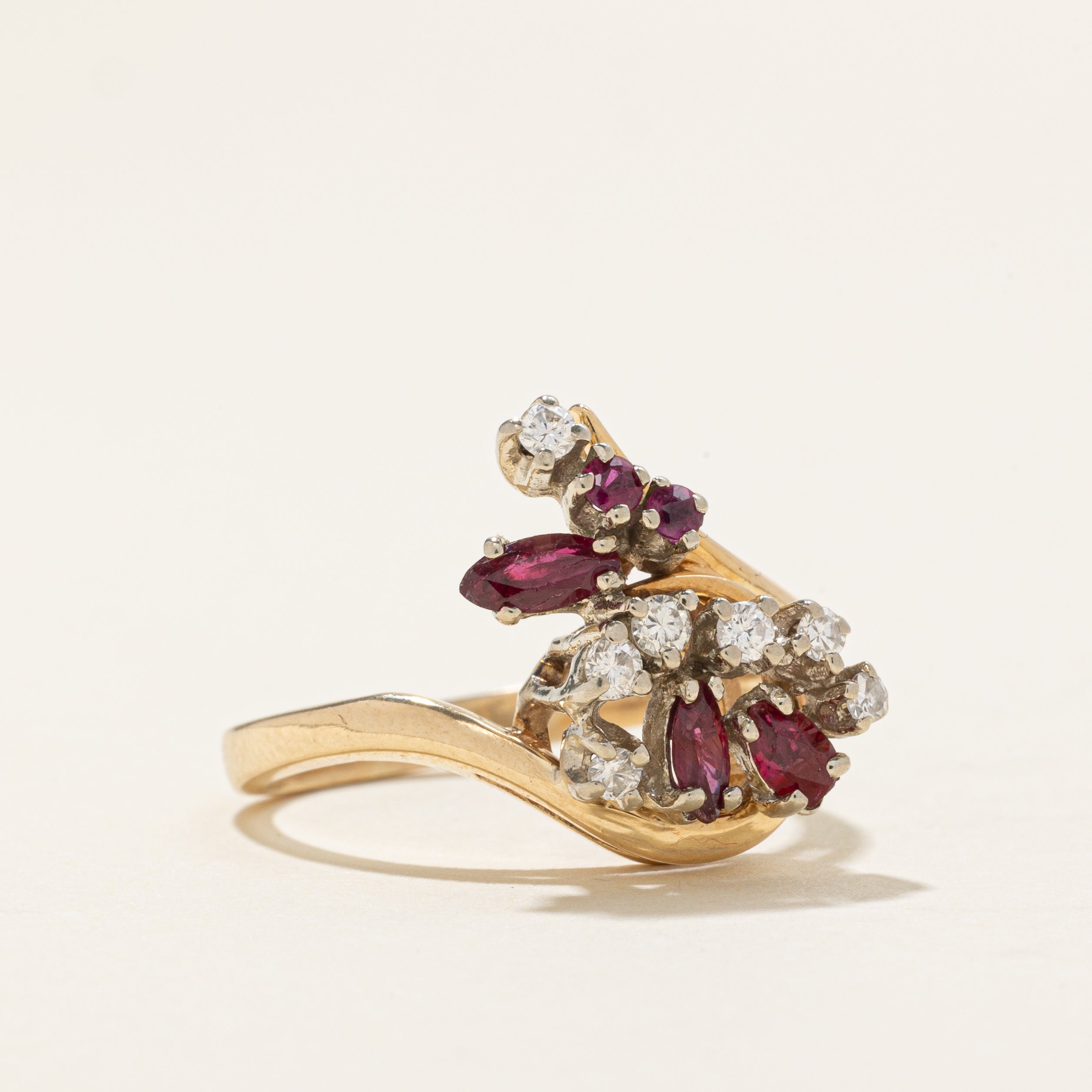 Ruby & Diamond Cluster Bypass Ring | 0.5ctw, 0.14ctw | SZ 6.75 |