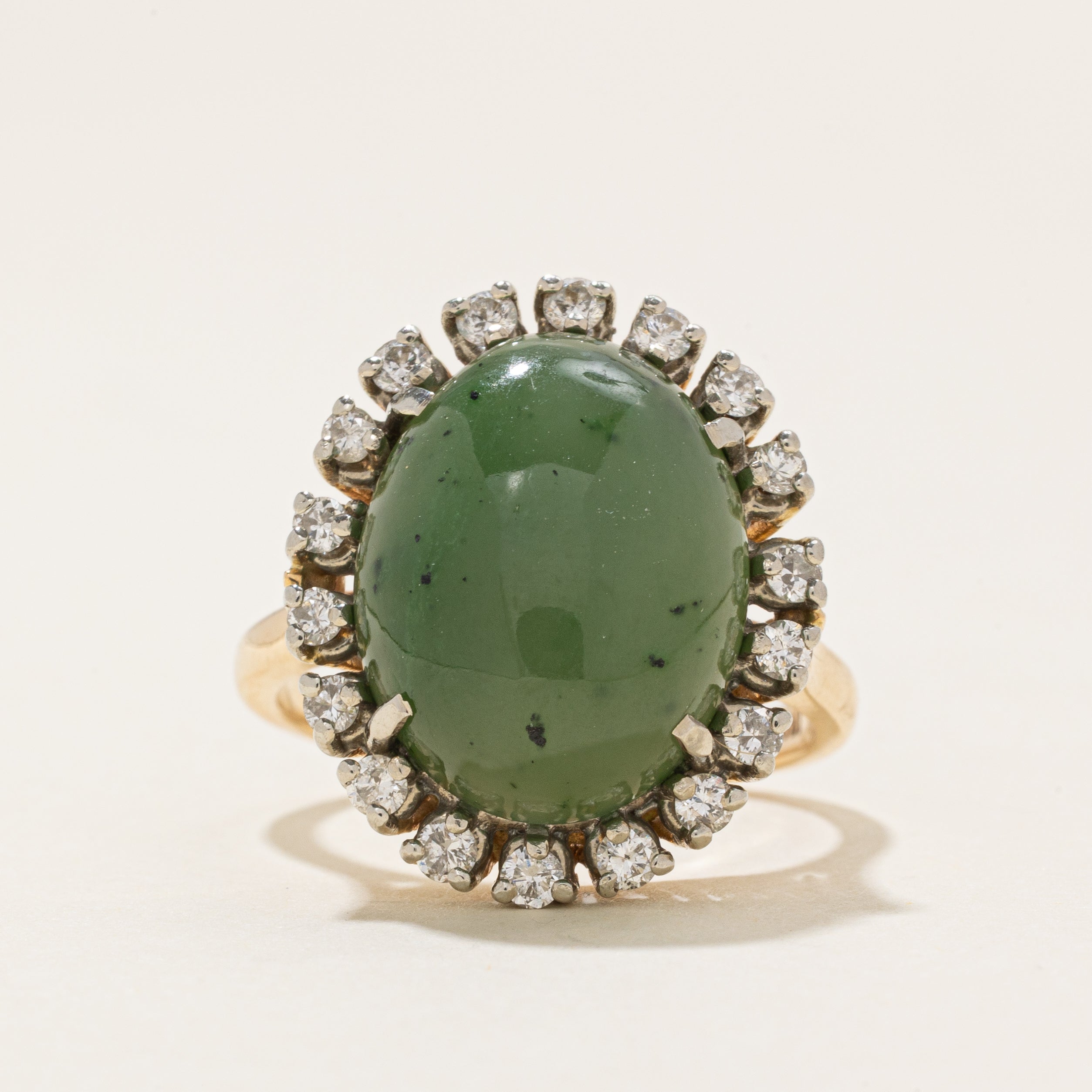 Nephrite Jade & Diamond Halo Cocktail Ring | 10.0ct, 0.38ctw | SZ 7.5 |