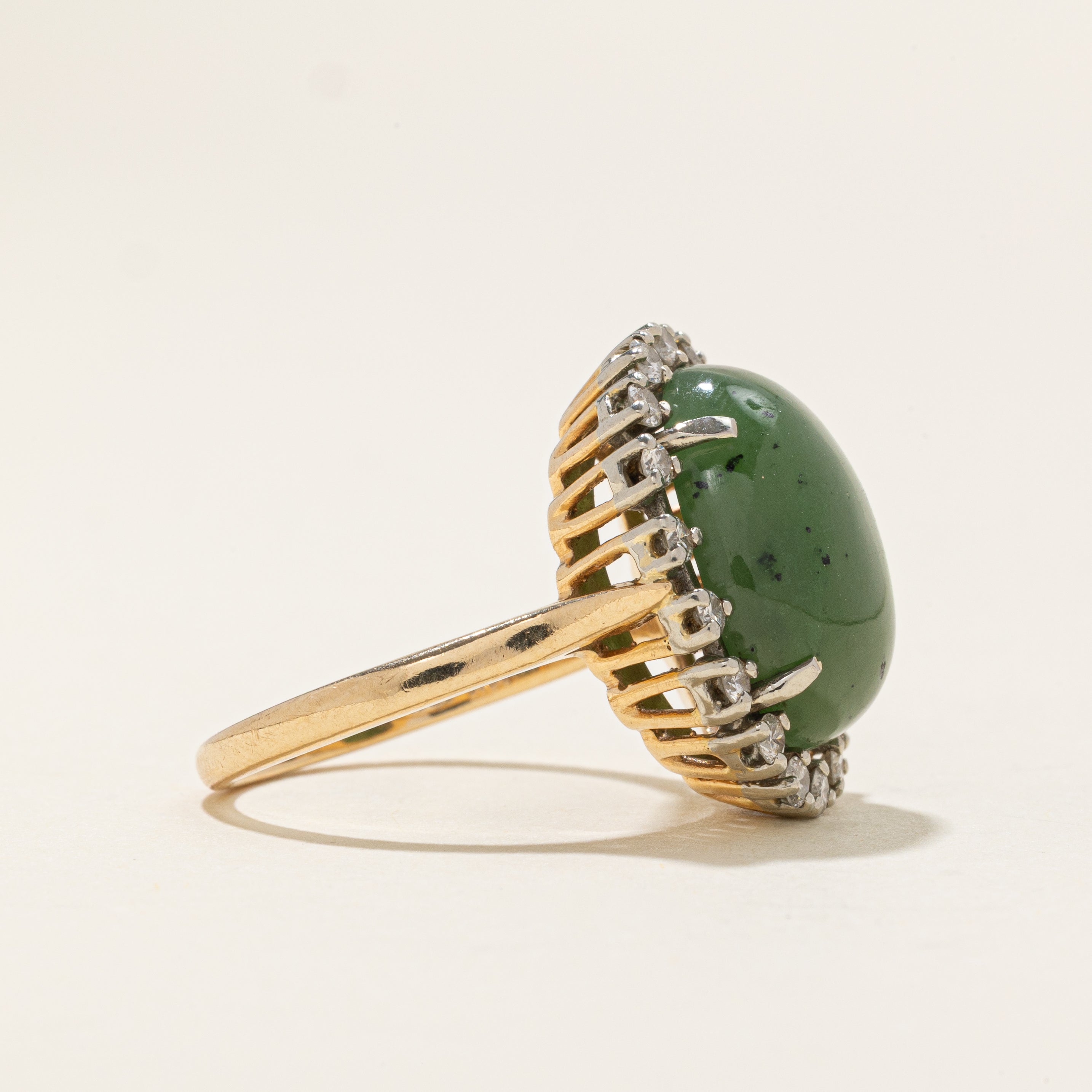 Nephrite Jade & Diamond Halo Cocktail Ring | 10.0ct, 0.38ctw | SZ 7.5 |