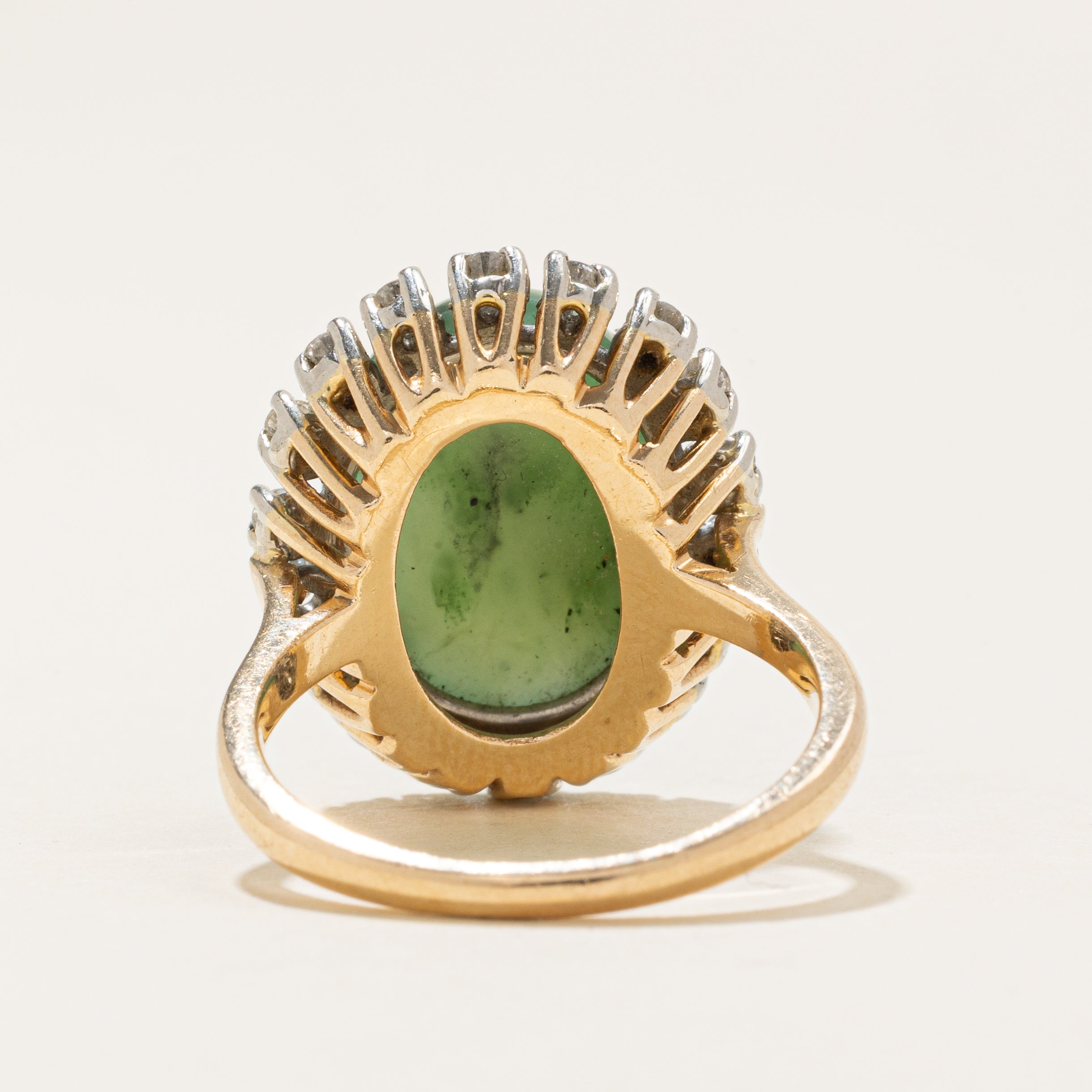 Nephrite Jade & Diamond Halo Cocktail Ring | 10.0ct, 0.38ctw | SZ 7.5 |