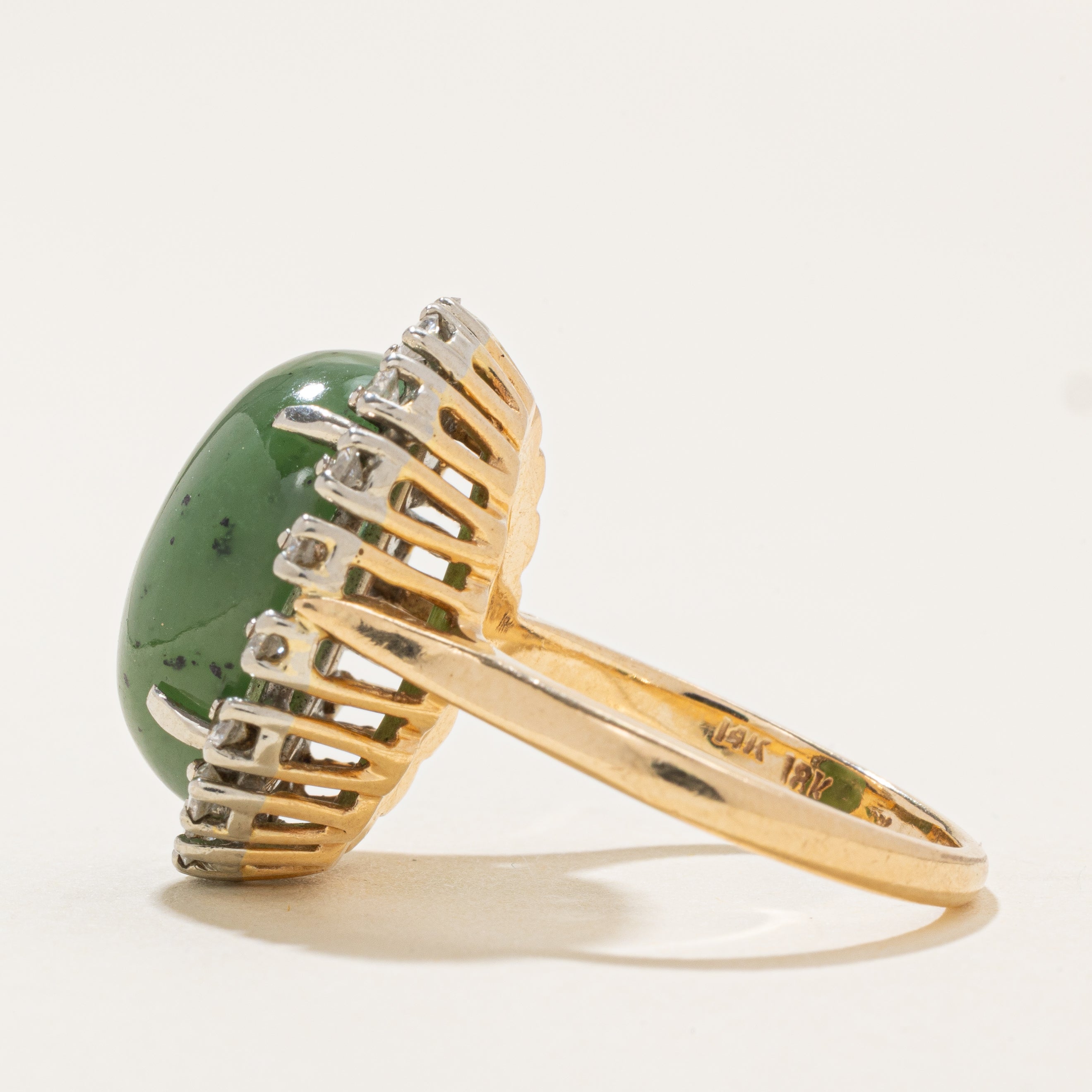 Nephrite Jade & Diamond Halo Cocktail Ring | 10.0ct, 0.38ctw | SZ 7.5 |