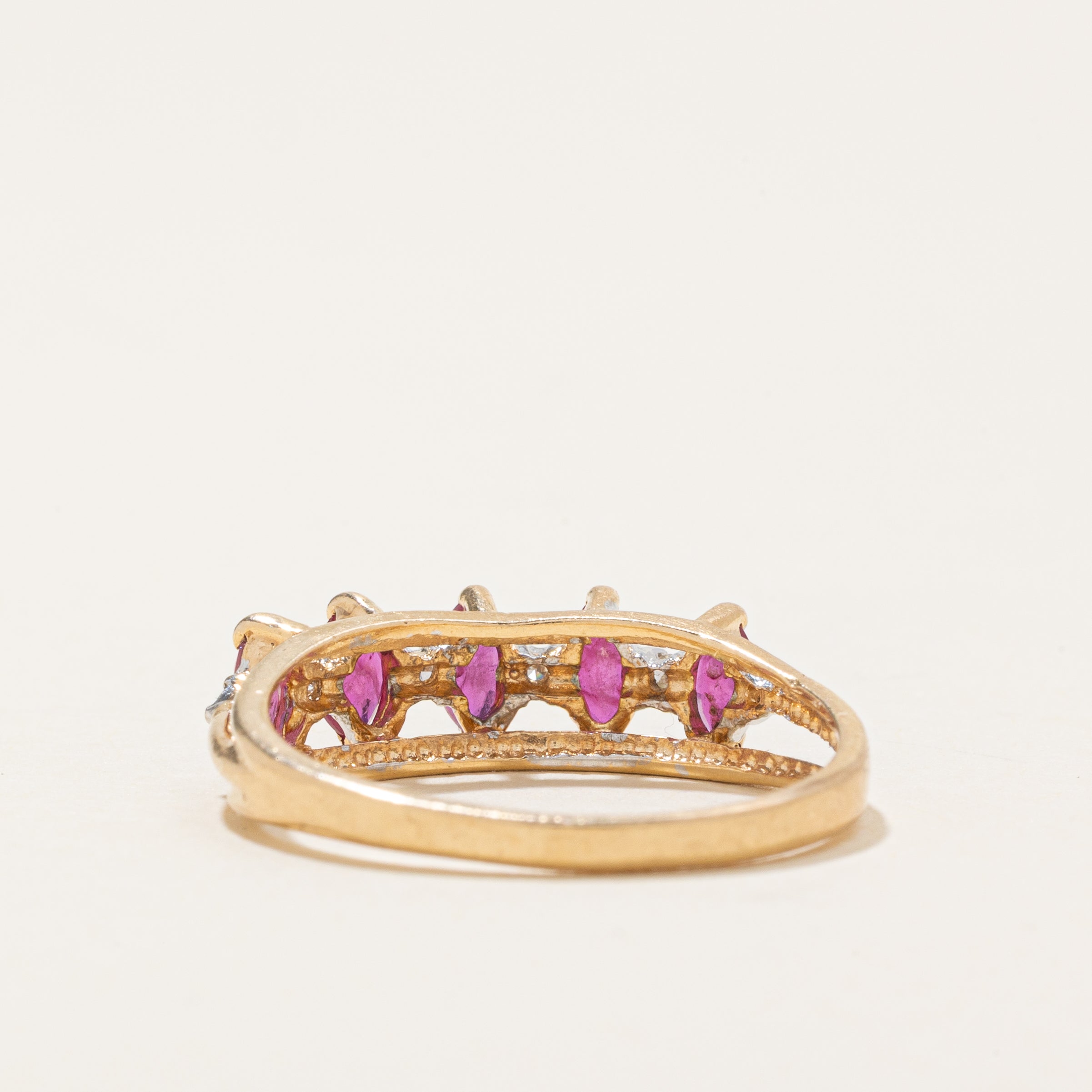 Five Stone Marquise Cut Ruby & Diamond Ring | 0.5ctw, 0.03ctw | SZ 6.5 |