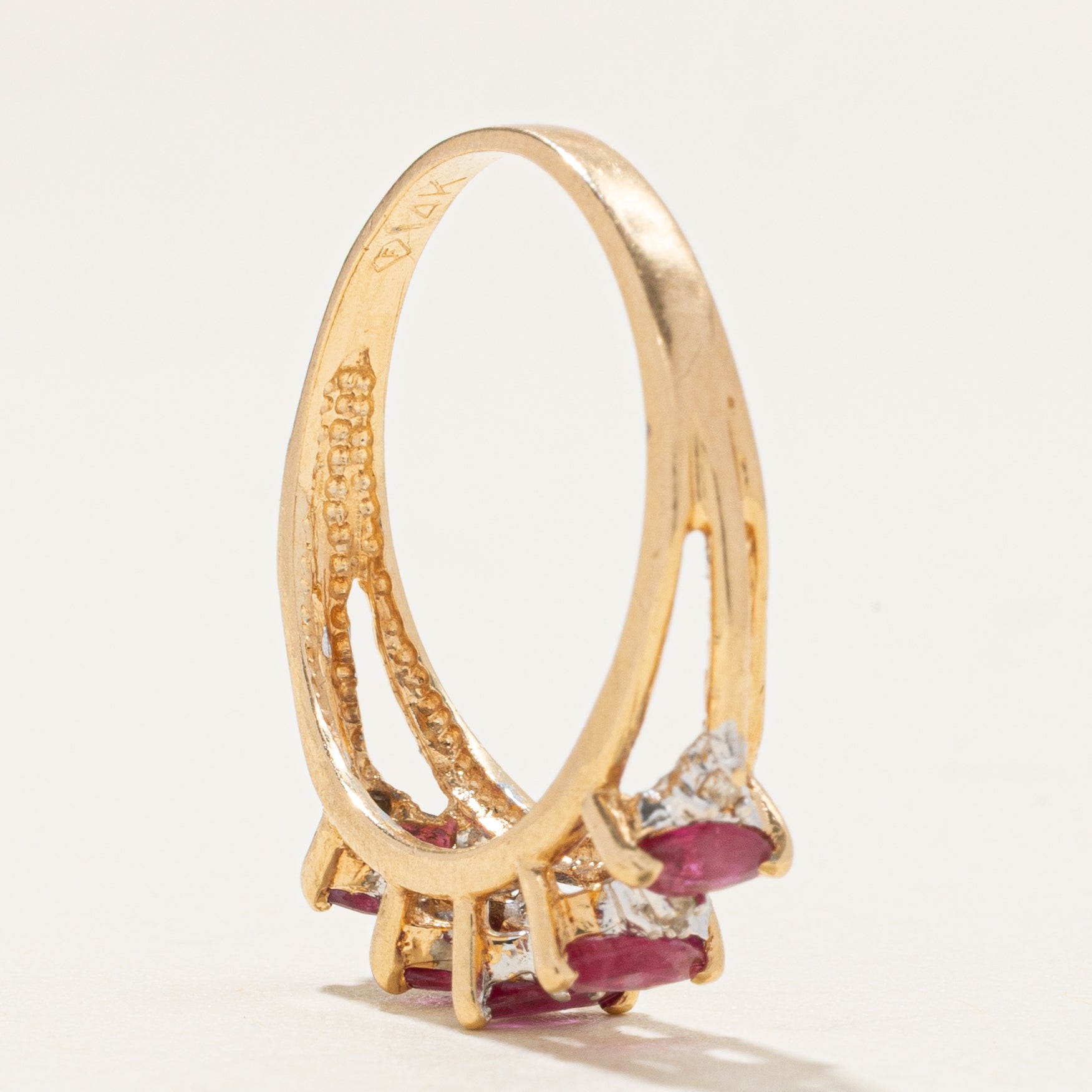 Five Stone Marquise Cut Ruby & Diamond Ring | 0.5ctw, 0.03ctw | SZ 6.5 |