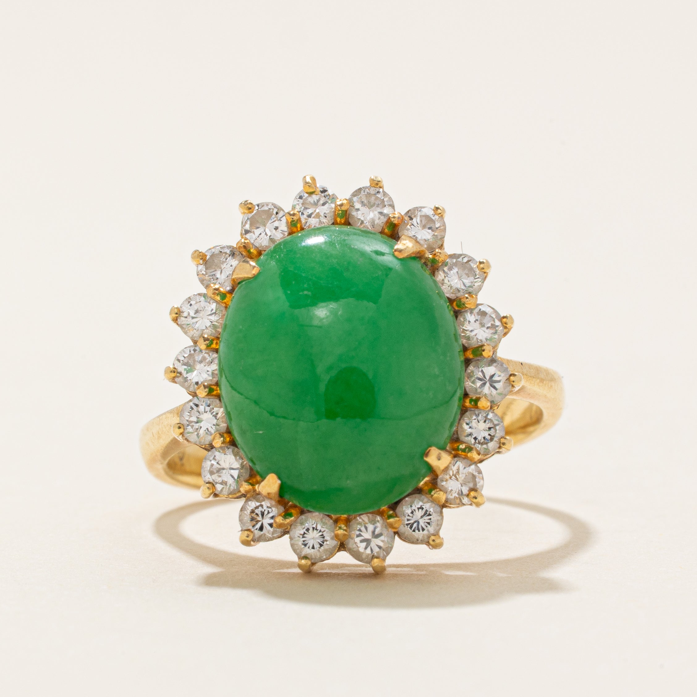 Jadeite & Diamond Petal Halo Cocktail Ring | 5.0ct, 0.4ctw | SZ 6.0 |