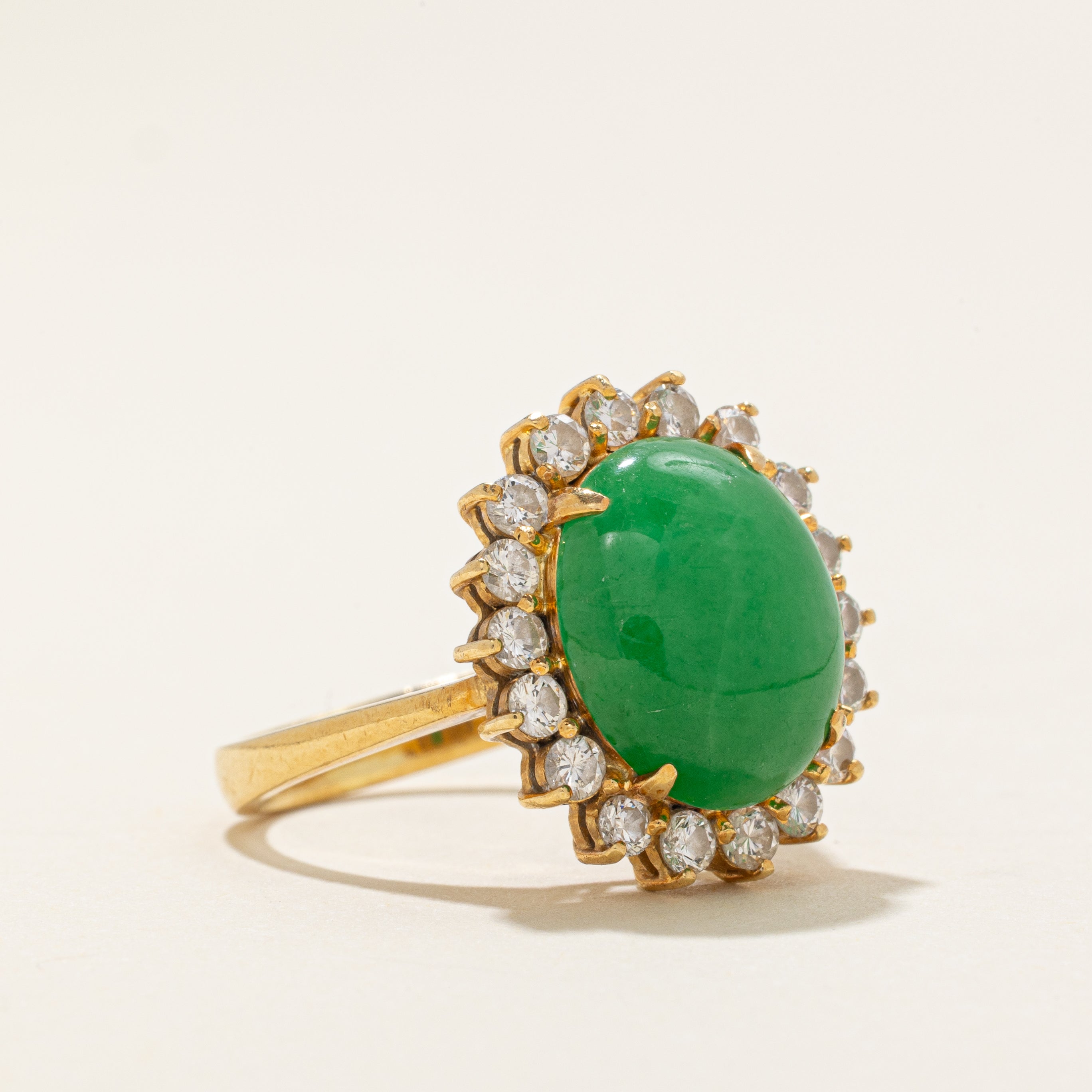 Jadeite & Diamond Petal Halo Cocktail Ring | 5.0ct, 0.4ctw | SZ 6.0 |