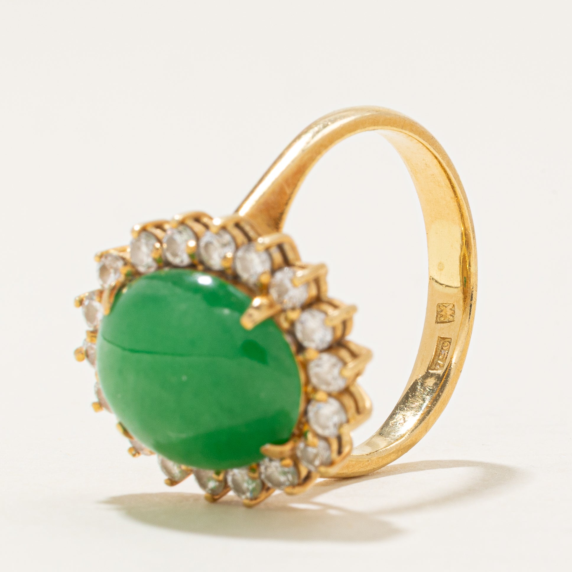 Jadeite & Diamond Petal Halo Cocktail Ring | 5.0ct, 0.4ctw | SZ 6.0 |