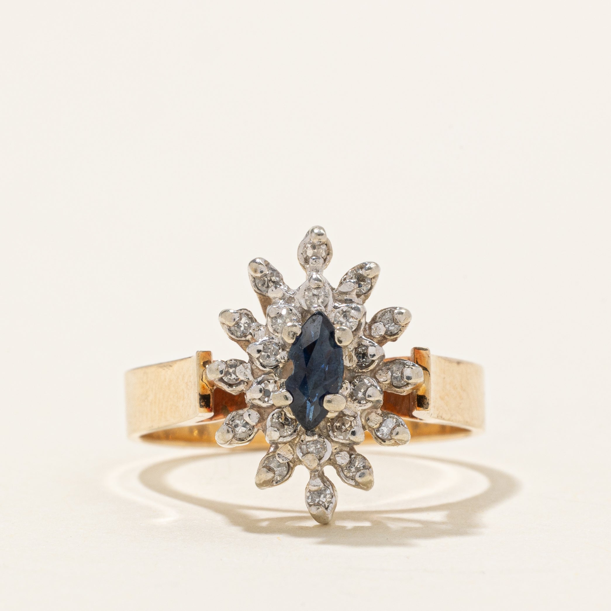 Marquise Cut Sapphire & Diamond Petal Cluster Ring | 0.12ct, 0.1ctw | SZ 6.5 |