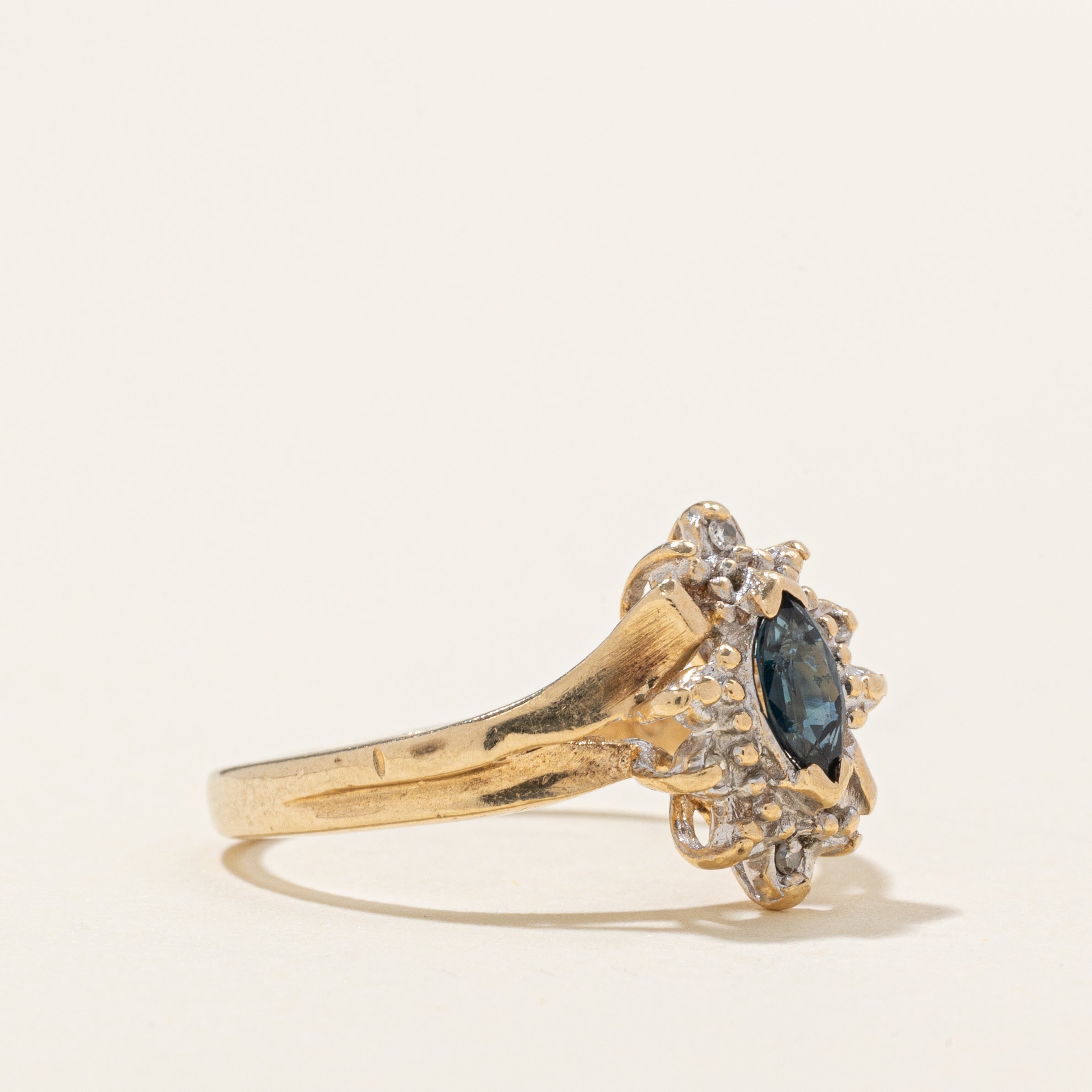Marquise Cut Sapphire & Diamond Petal Ring | 0.14ct, 0.02ctw | SZ 6.0 |