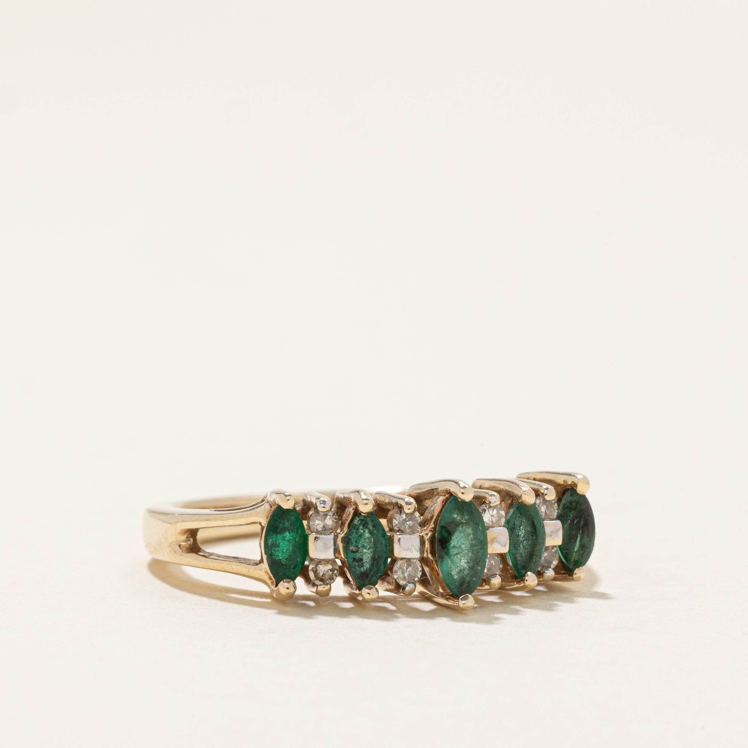 Five Stone Marquise Cut Emerald & Diamond Ring | 0.5ctw, 0.08ctw | SZ 7.0 |