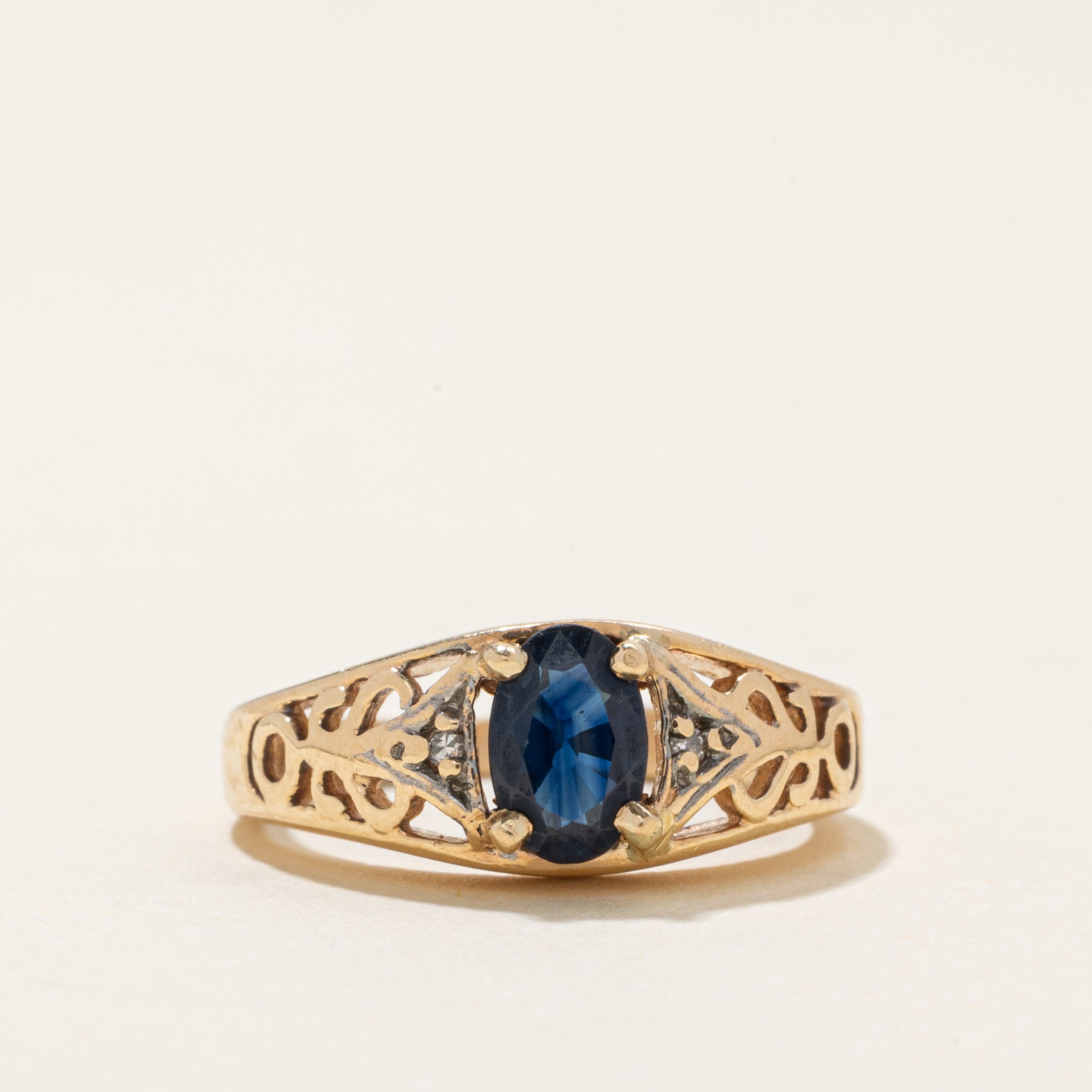 Sapphire & Diamond Scrollwork Ring | 0.36ct, 0.01ctw | SZ 3.0 |