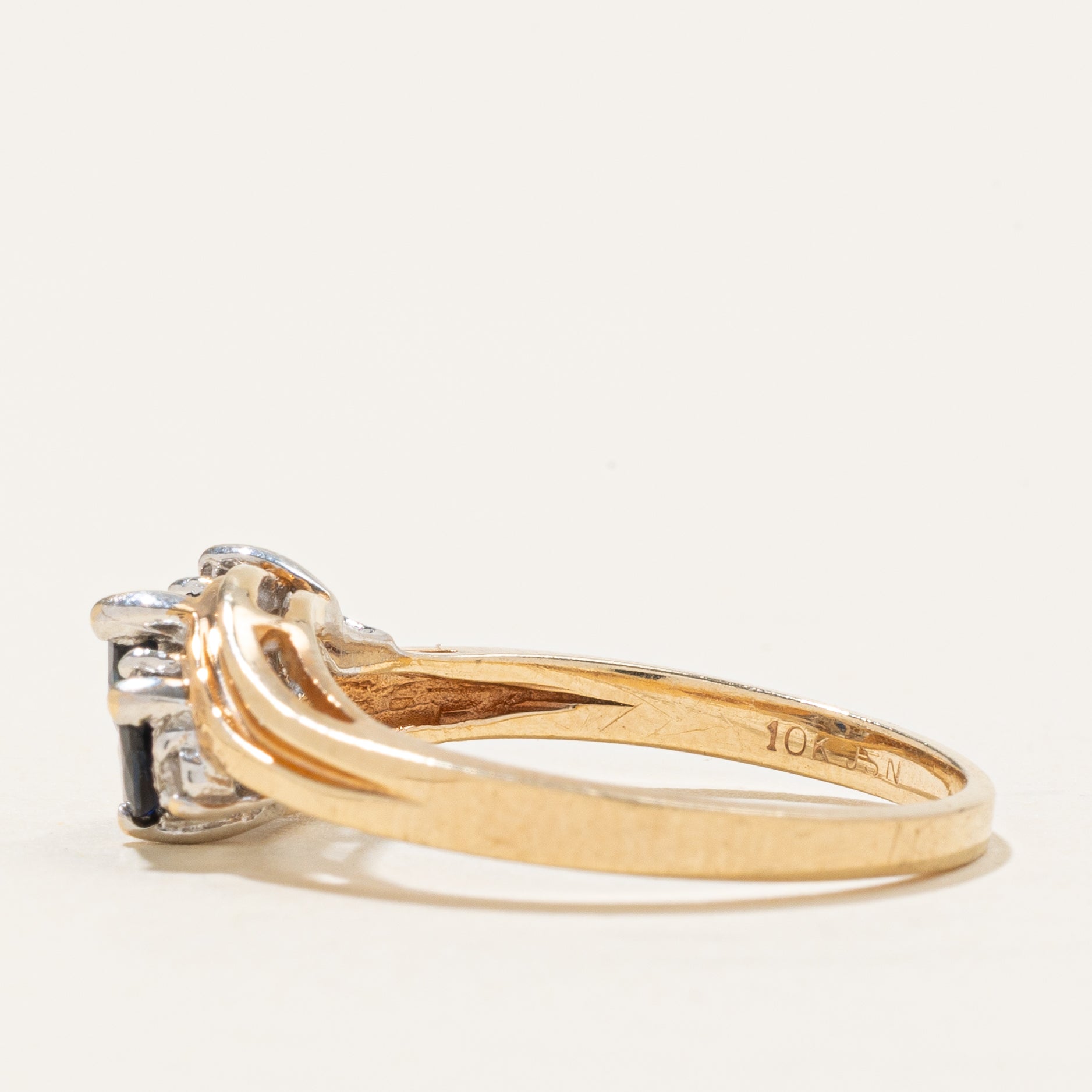 Three Stone Marquise Cut Sapphire & Diamond Bypass Ring | 0/5ctw, 0.03ctw | SZ 7.5 |